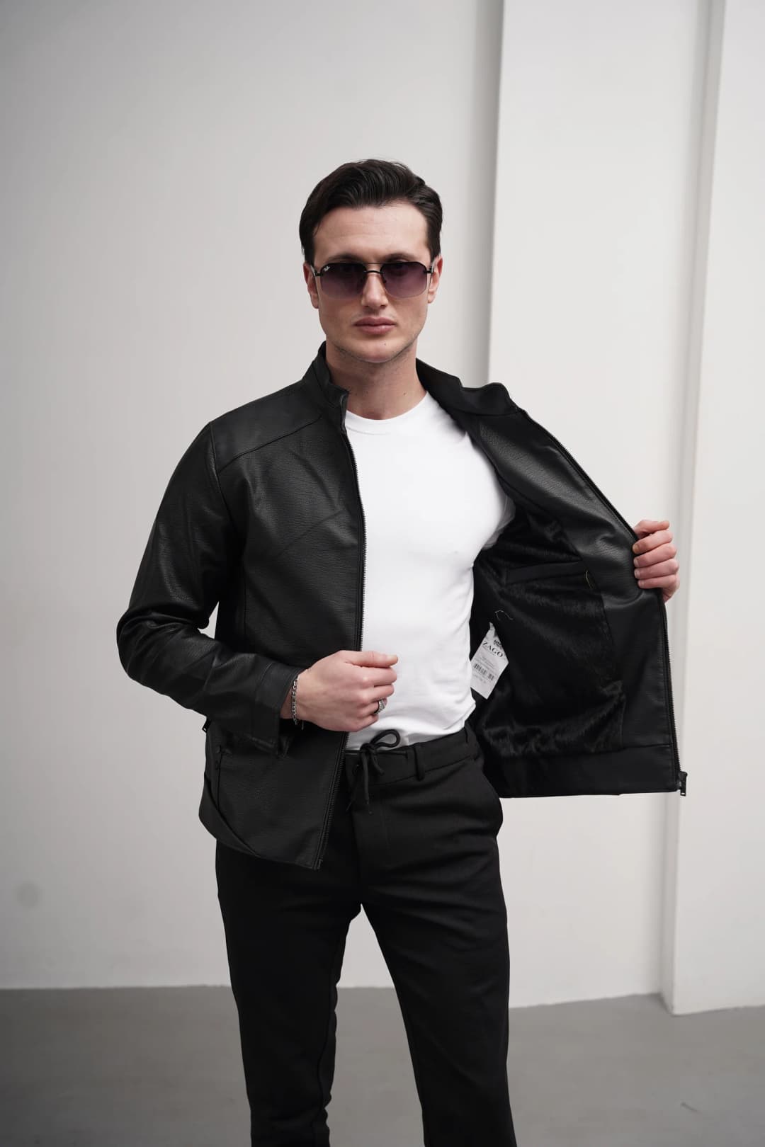 Slim fit Kalıp Hakim Yaka Ribanası Asimetrik Model İthal Deri Mont - 3