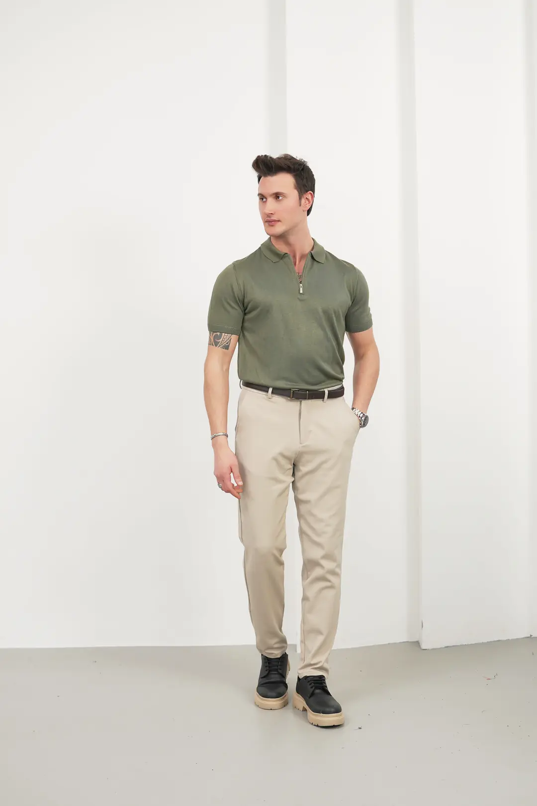 Erkek Basic Fermuarlı Polo Yaka Tişört - 3