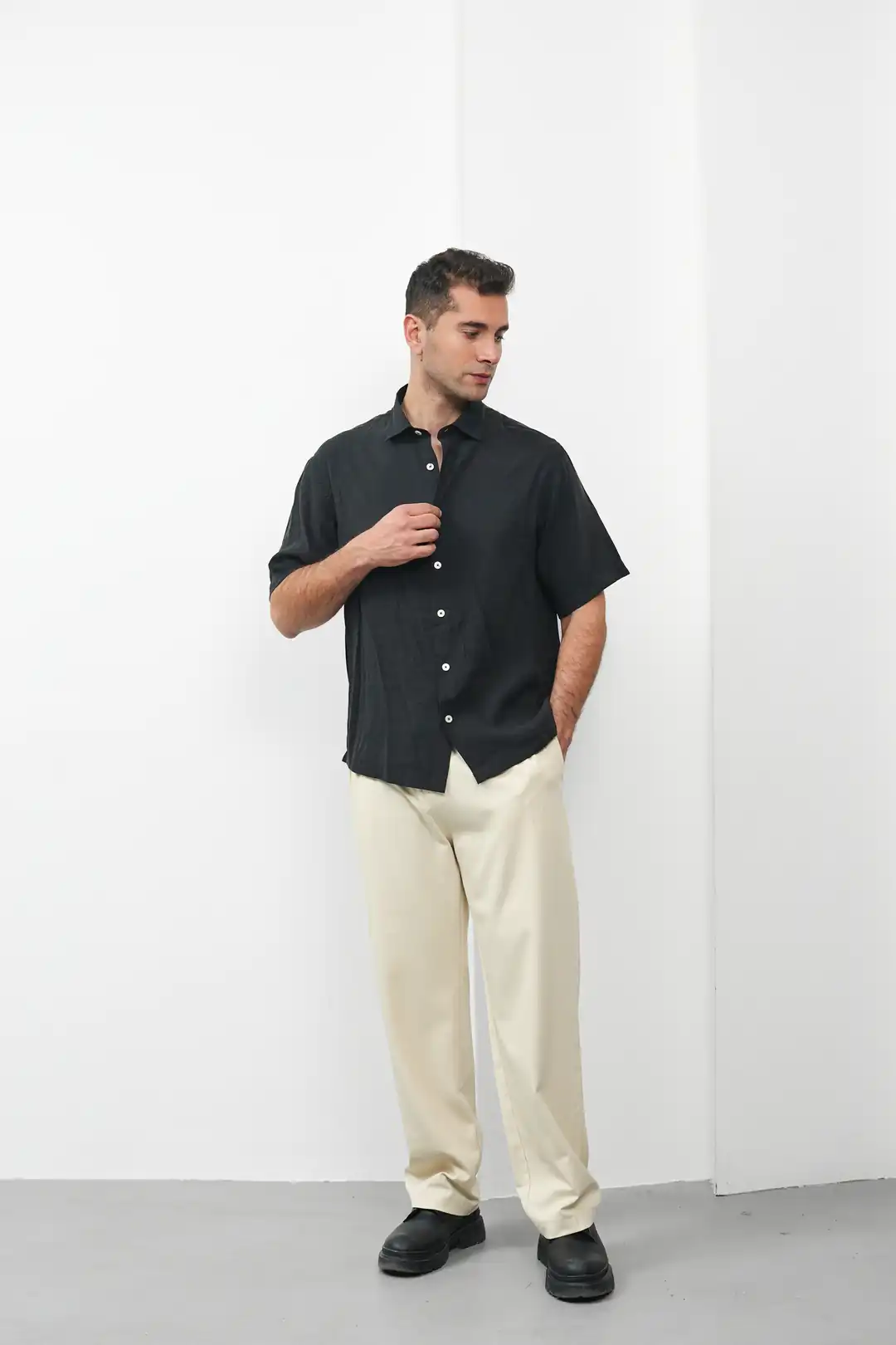 Kısa Kol Oversize Pamuklu Gömlek