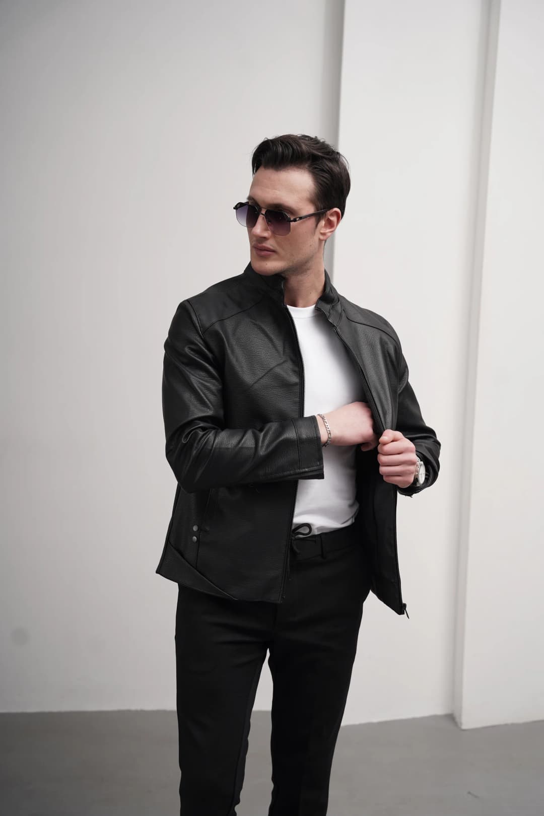 Slim fit Kalıp Hakim Yaka Ribanası Asimetrik Model İthal Deri Mont - 2