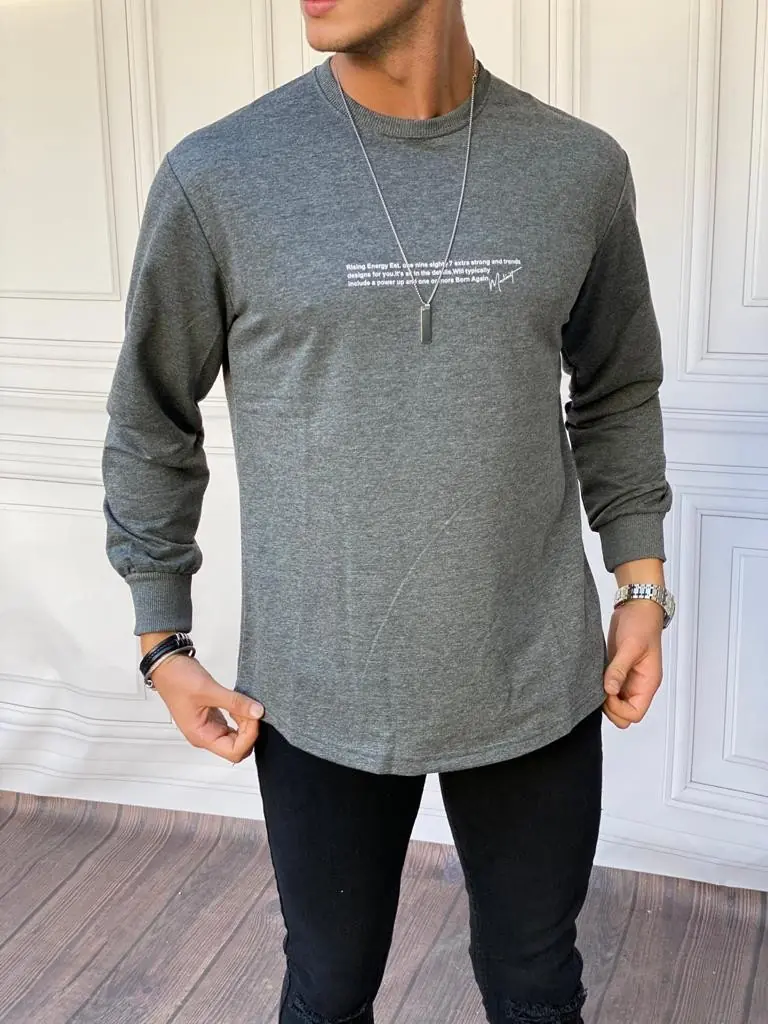 Yarım Oversize Yazı Detaylı Sweat - Füme