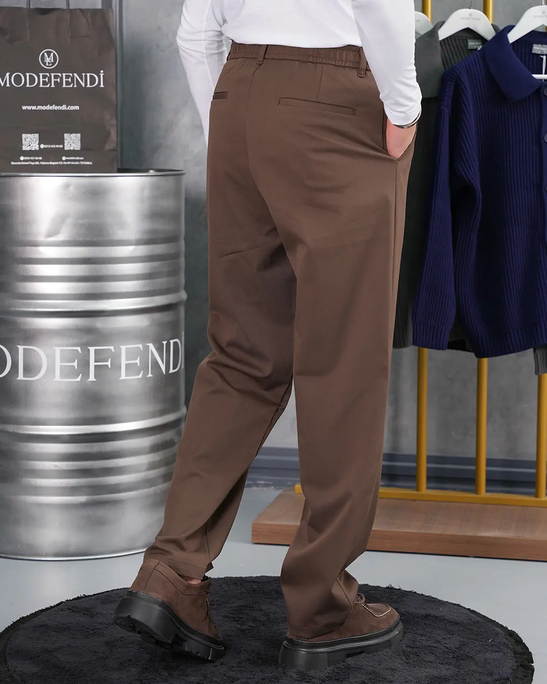 Baggy Kesim Pile Detaylı Kumaş Pantolon - 7