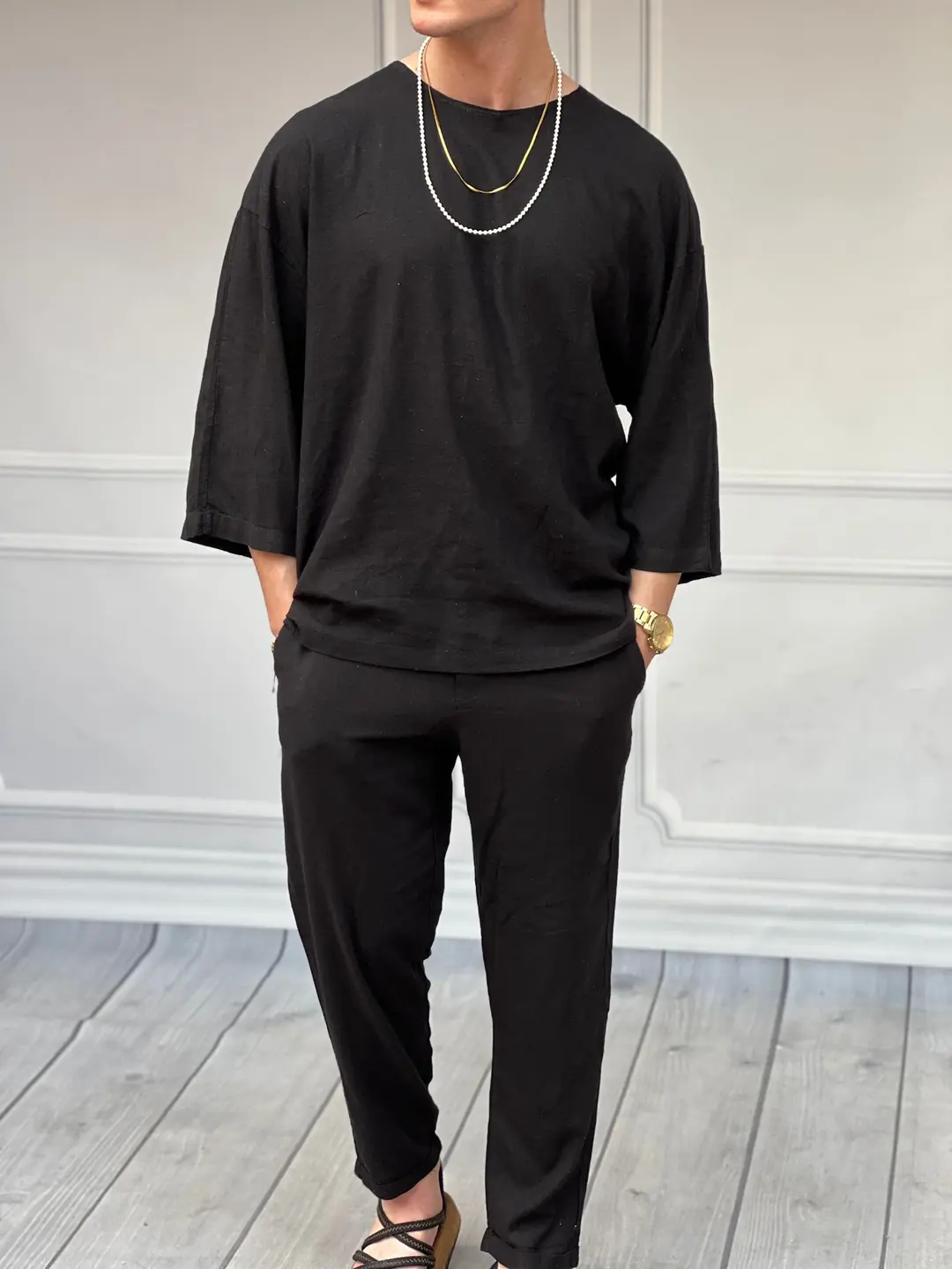 %100 Keten Fakir Kol Oversize Alt-Üst Takım