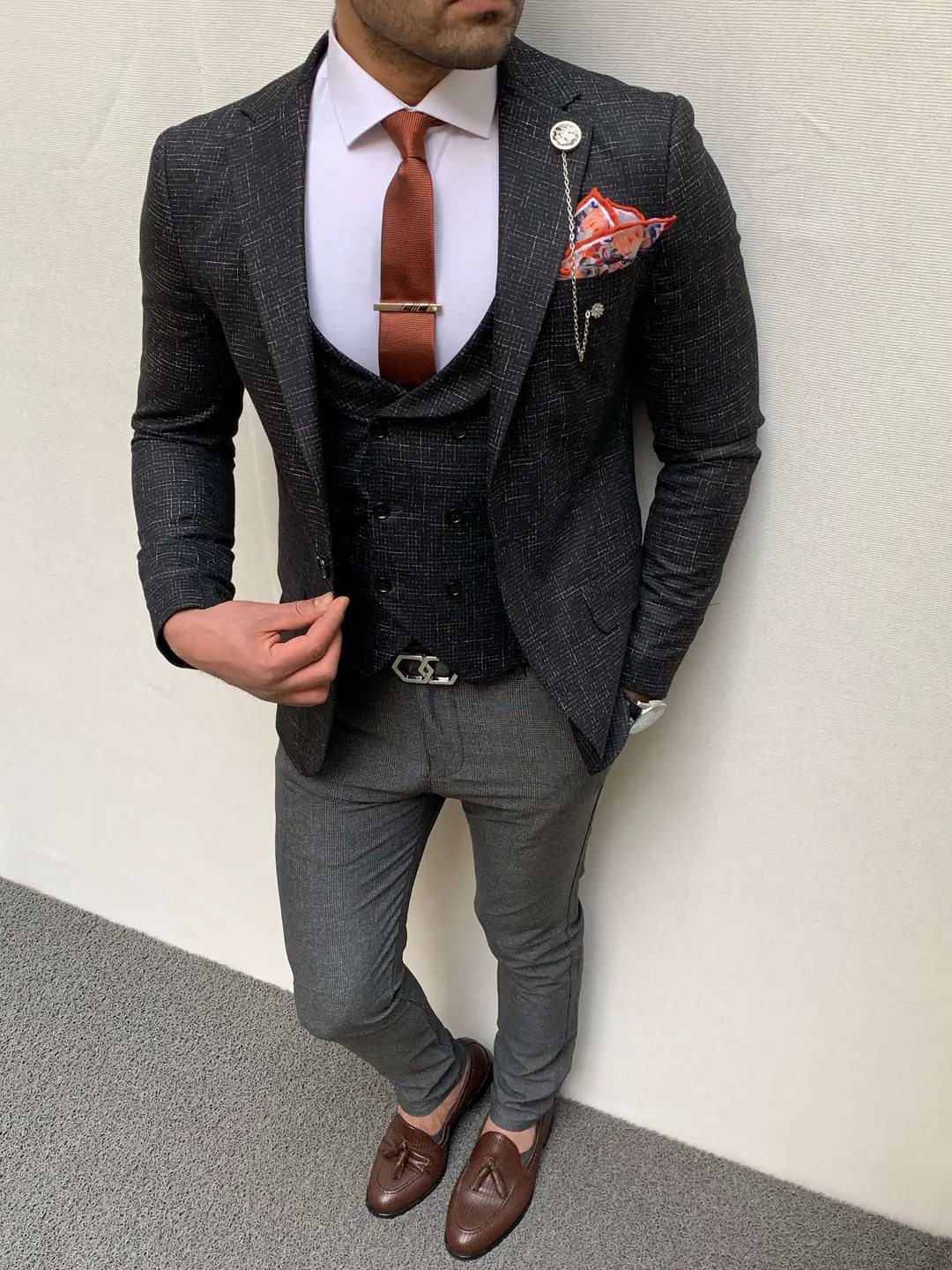 Slim Fit İtalyan Kesim  Yıldız Desen Pamuk Spor Ceket Yelek - 1