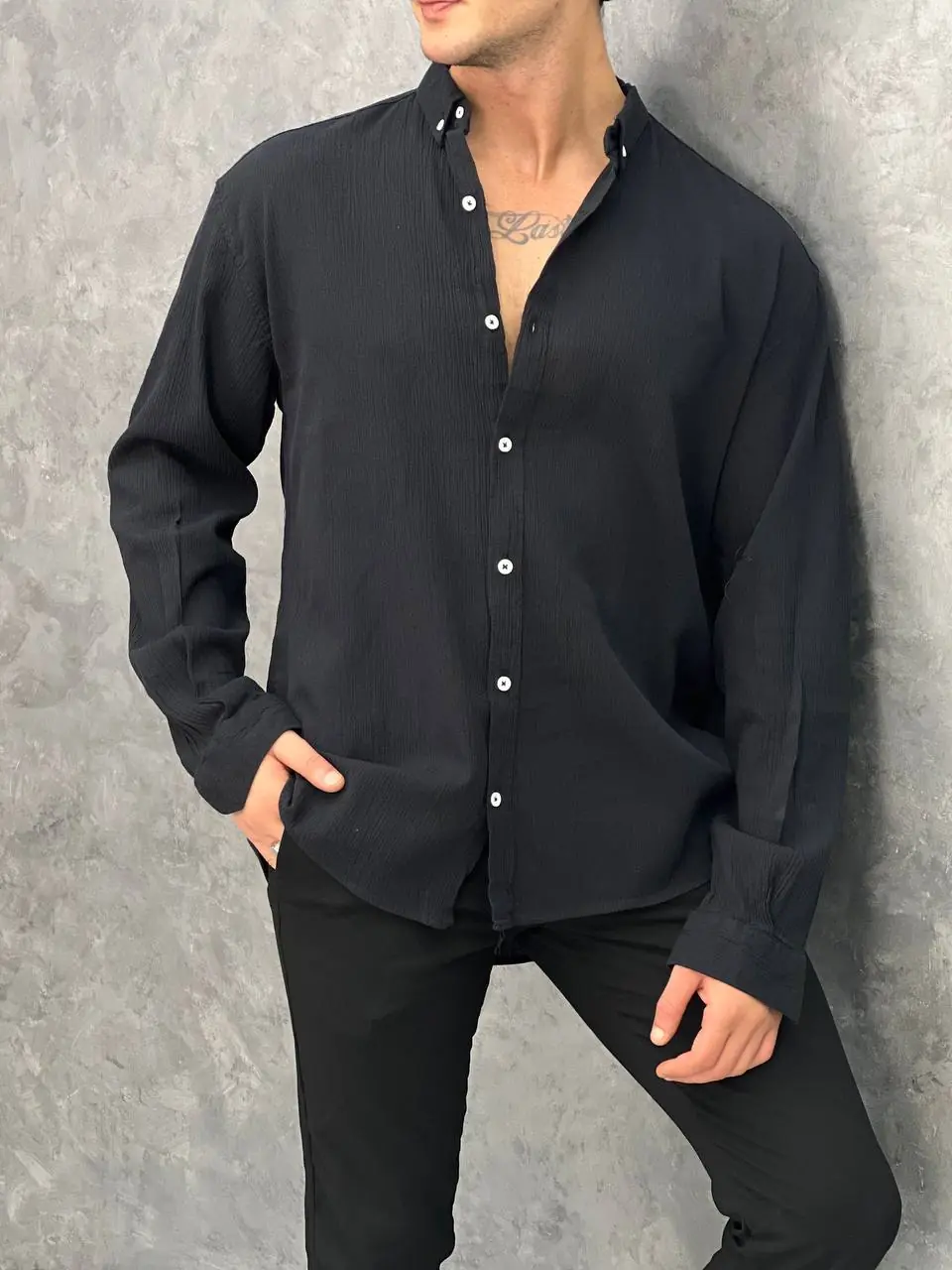 Krinkıl Kumaş Oversize Kesim Keten Gömlek
