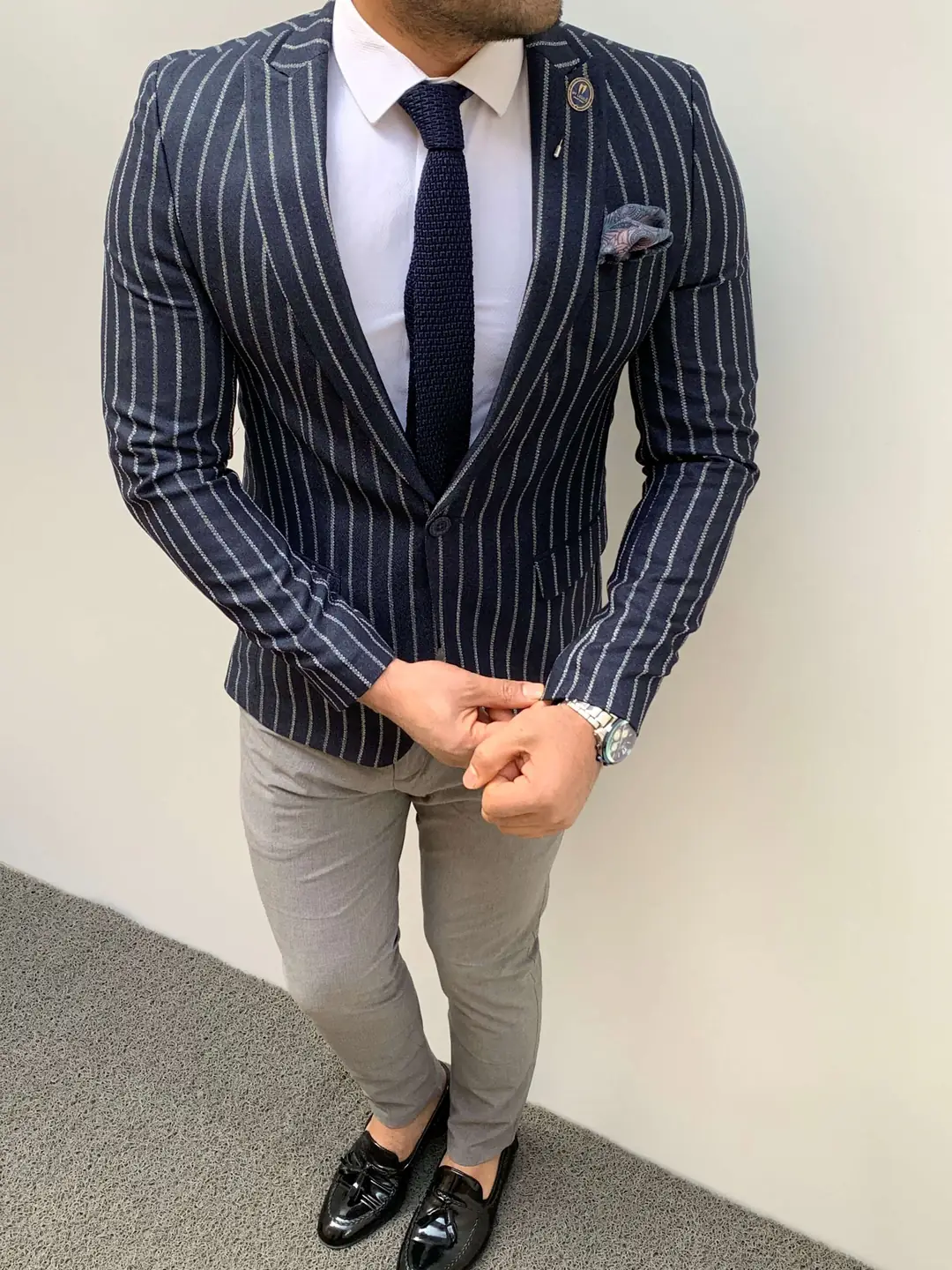 Slim Fit İnce Cizgi Pamuk  Spor Ceket - 2