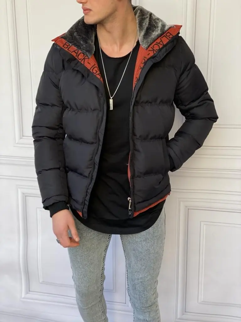 Slim Fit Üst Kalite Yaka Kürklü Orange Detaylı Şişme Mont - 2