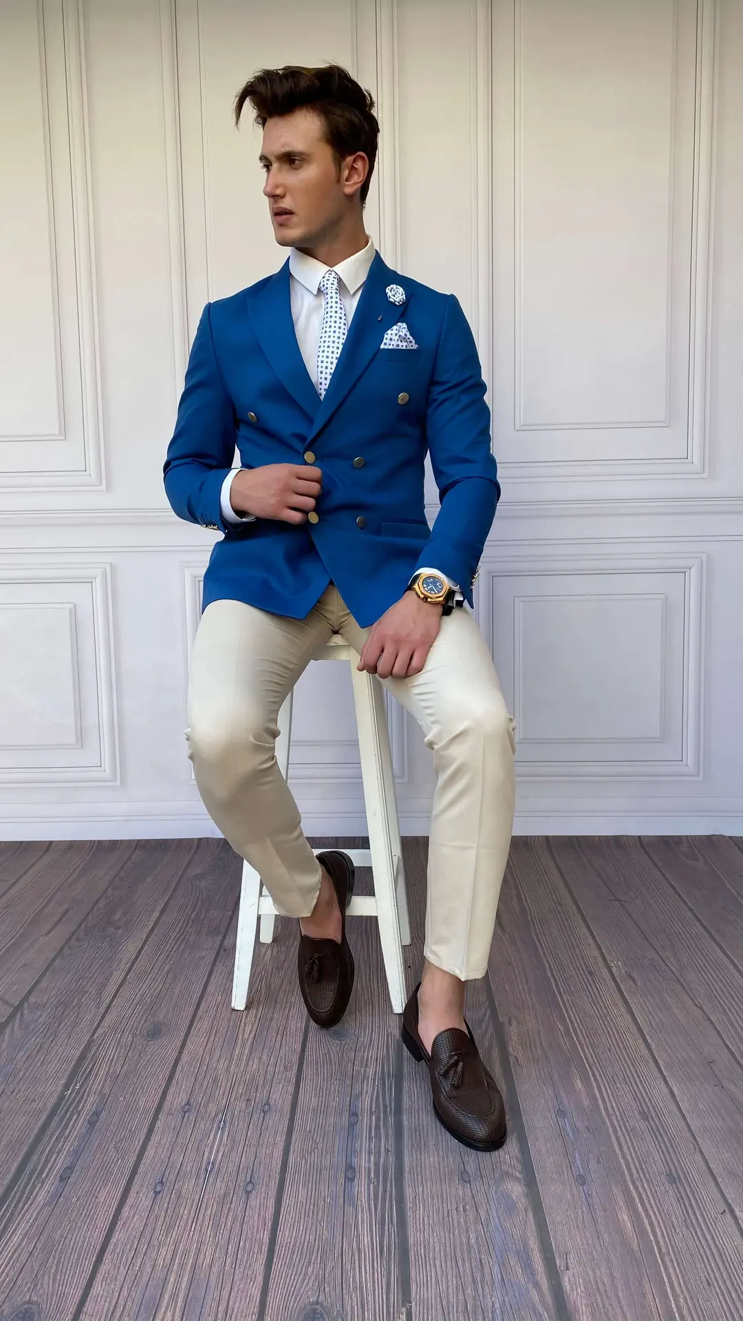 Slim Fit İtalyan Kesim Pamuk Kruvaze Tek Ceket - 3