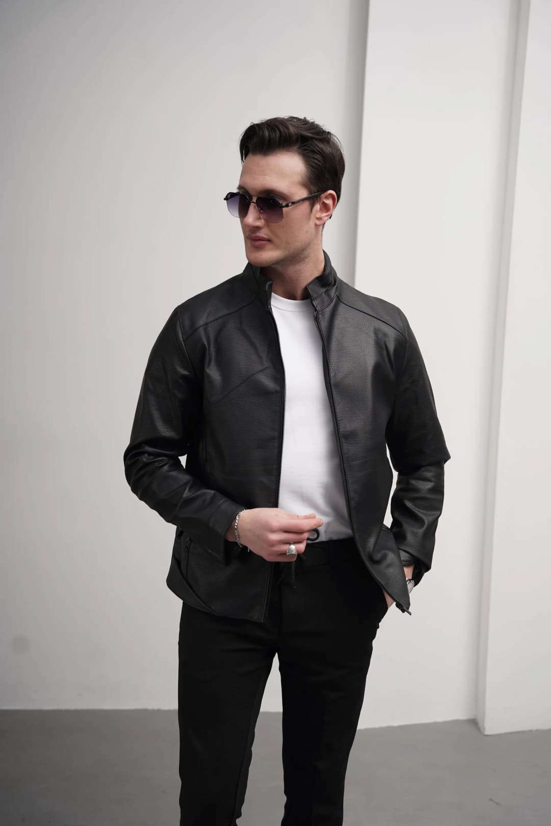 Slim fit Kalıp Hakim Yaka Ribanası Asimetrik Model İthal Deri Mont - 4