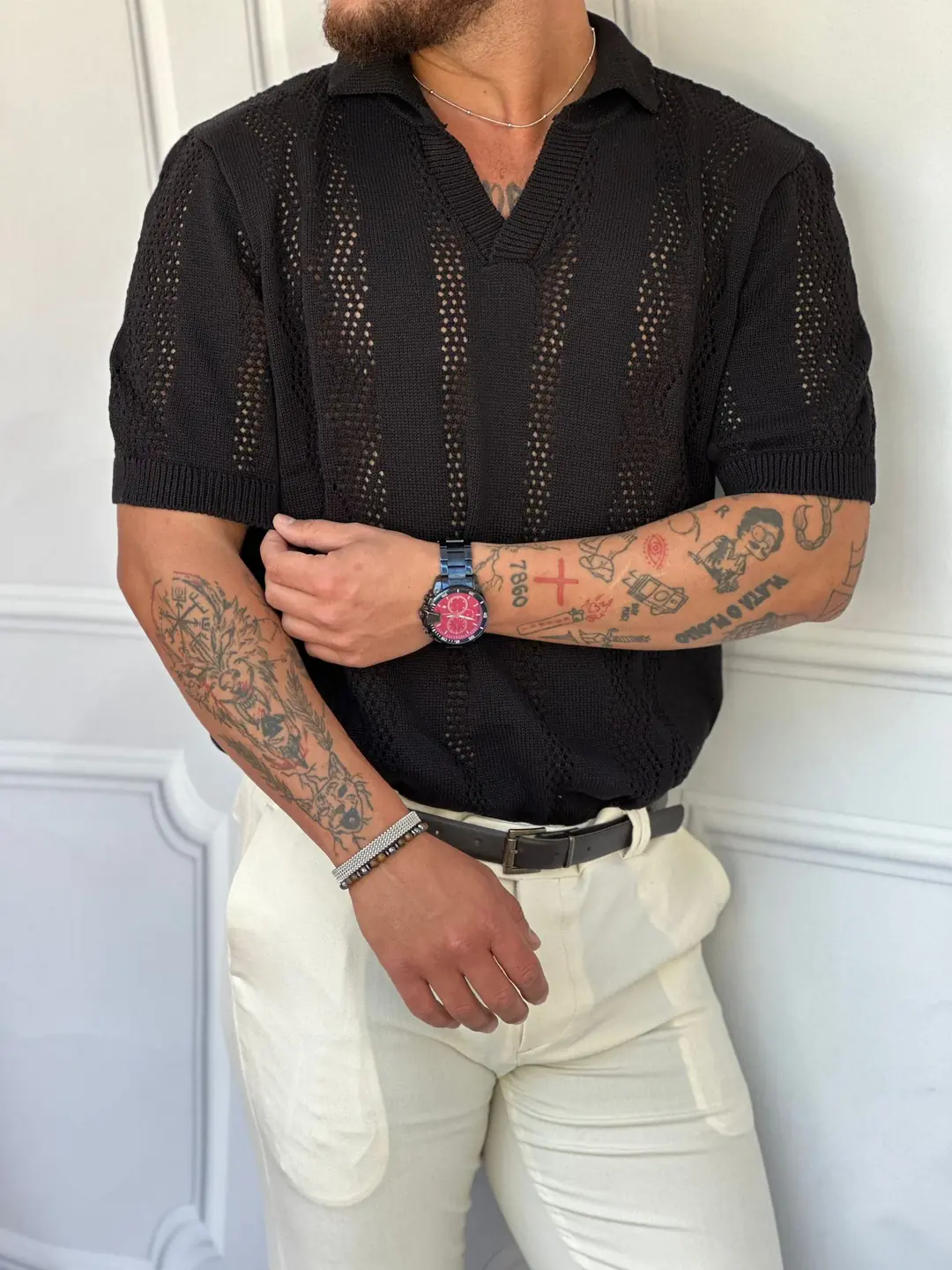 Tam Oversize Desenli Örgü Model Triko Tshırt