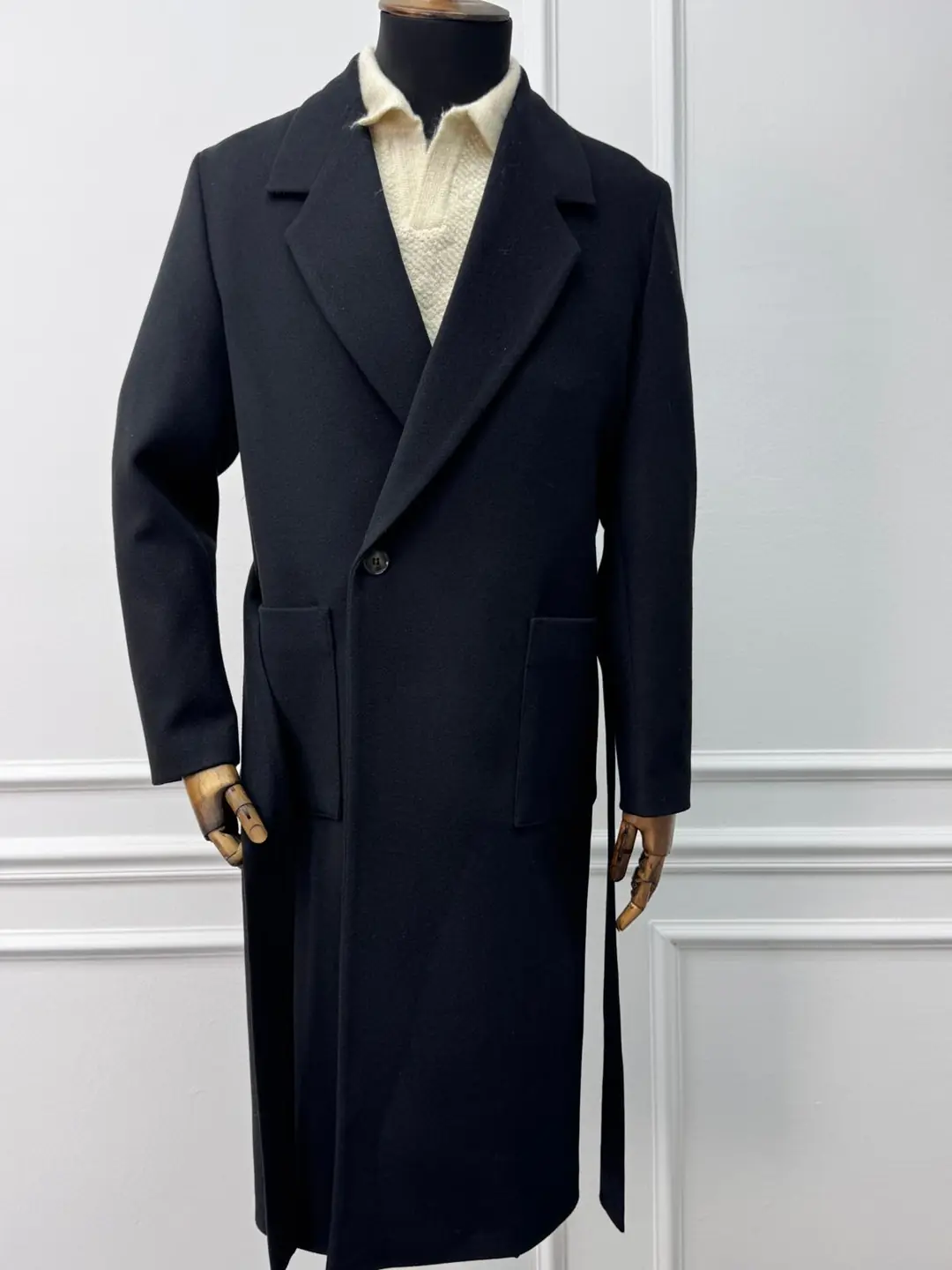 Yüksek Kalite Oversize Kesim Kemer Detaylı Kaban - 8