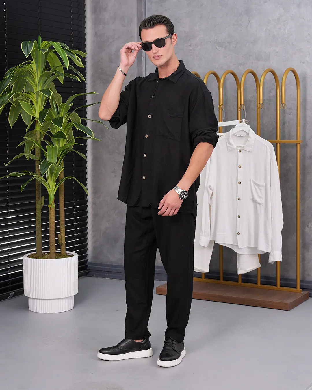 %100 Ham Keten Tam Oversize Kesim Alt -Üst Takım - 4