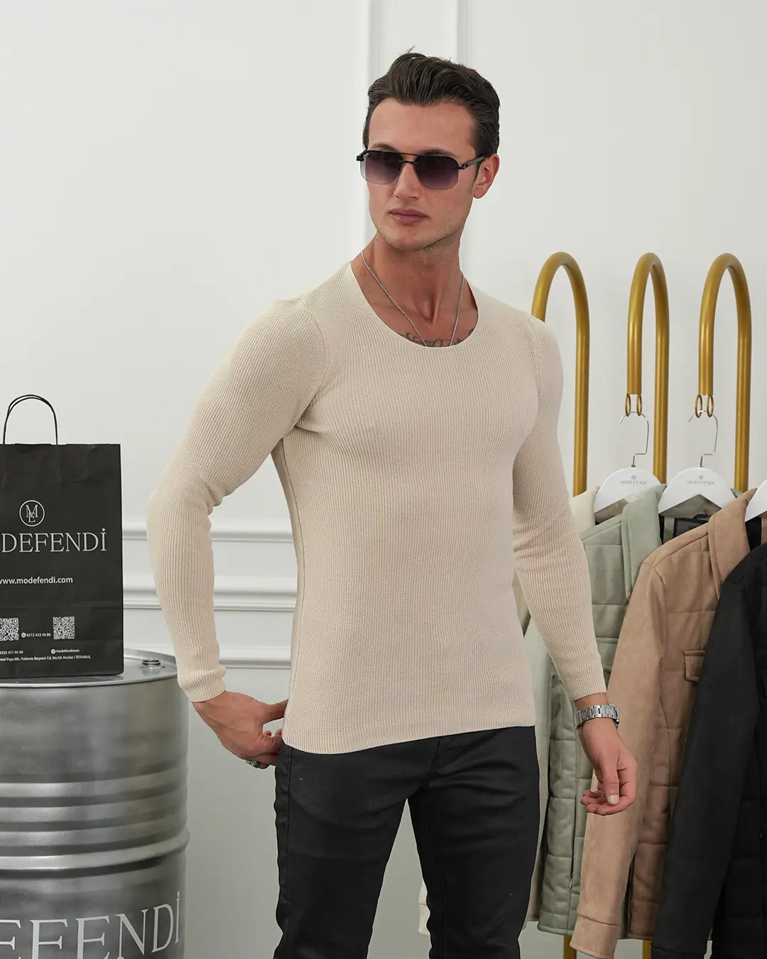 Slim Fit Pamuk Triko Açık Sıfır Yaka Kazak - 5