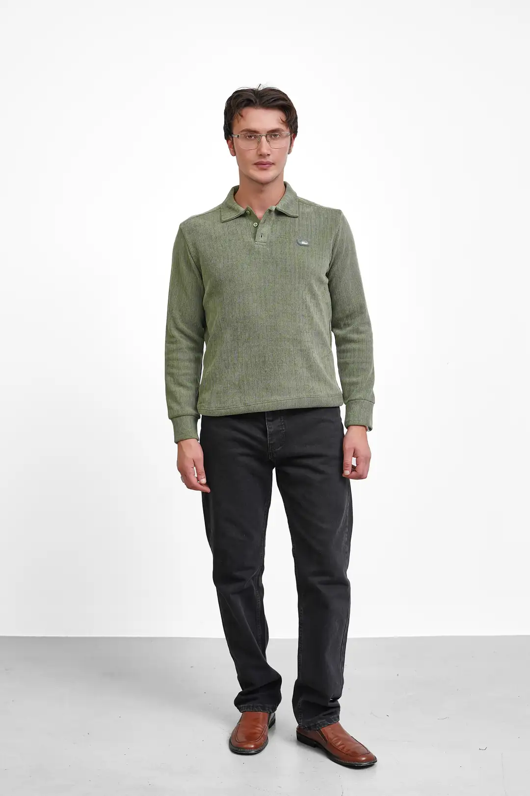 Orta Fitilli 3 Düğme Polo Yaka Sweatshirt