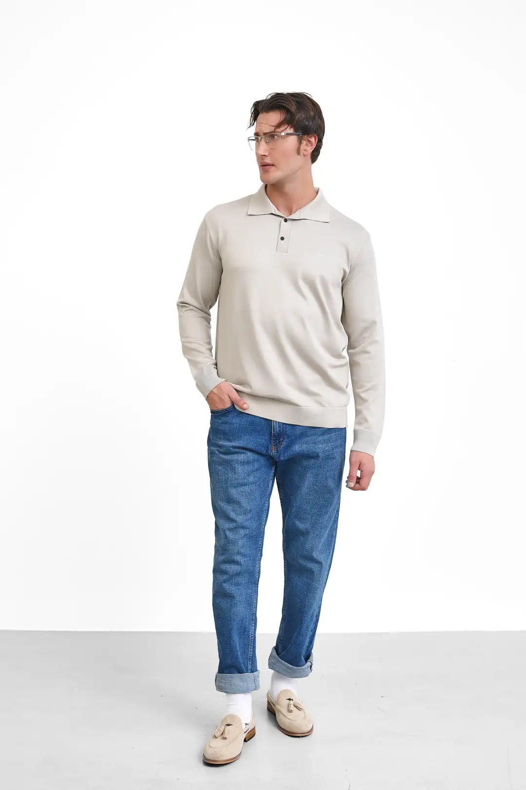 Düğme Detaylı Polo Yaka Kazak - 5