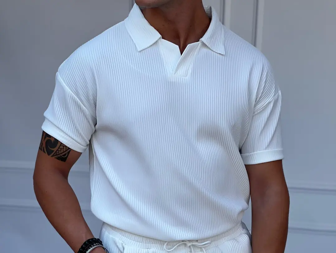 Fitil Desen Kesik Yaka Oversıze T-shirt - 1