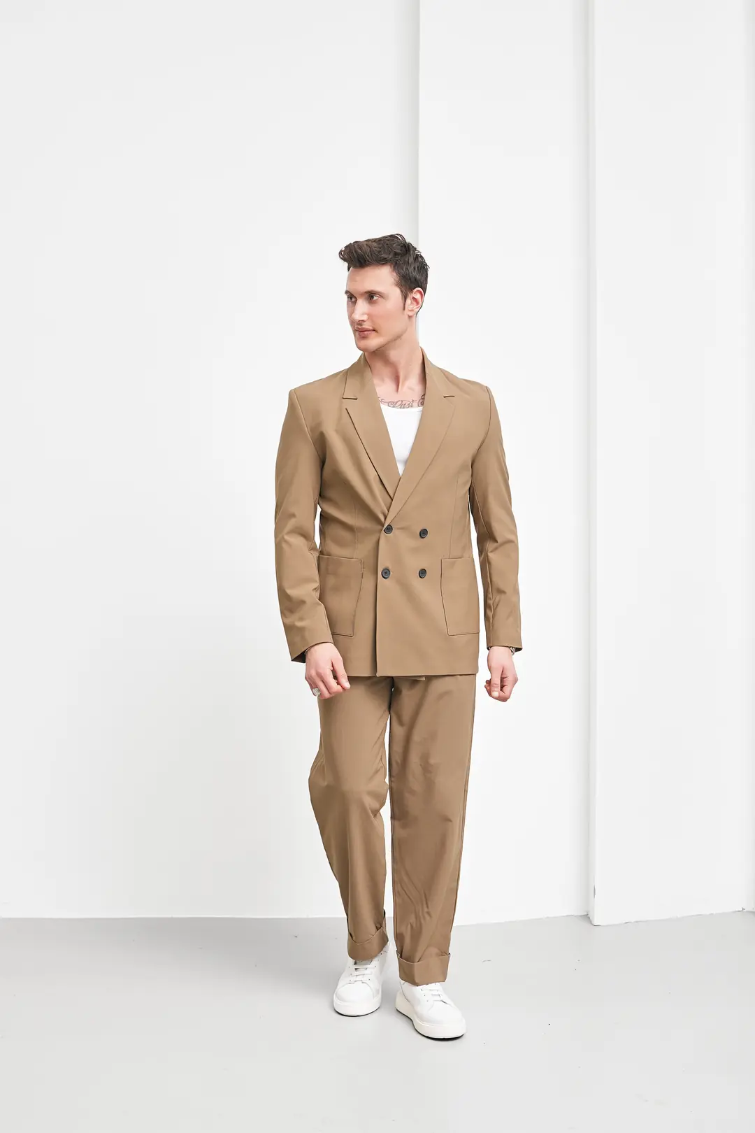 Geniş Kalıp Kruvaze Ceket Baggy Pantolon Takım Elbise - 4