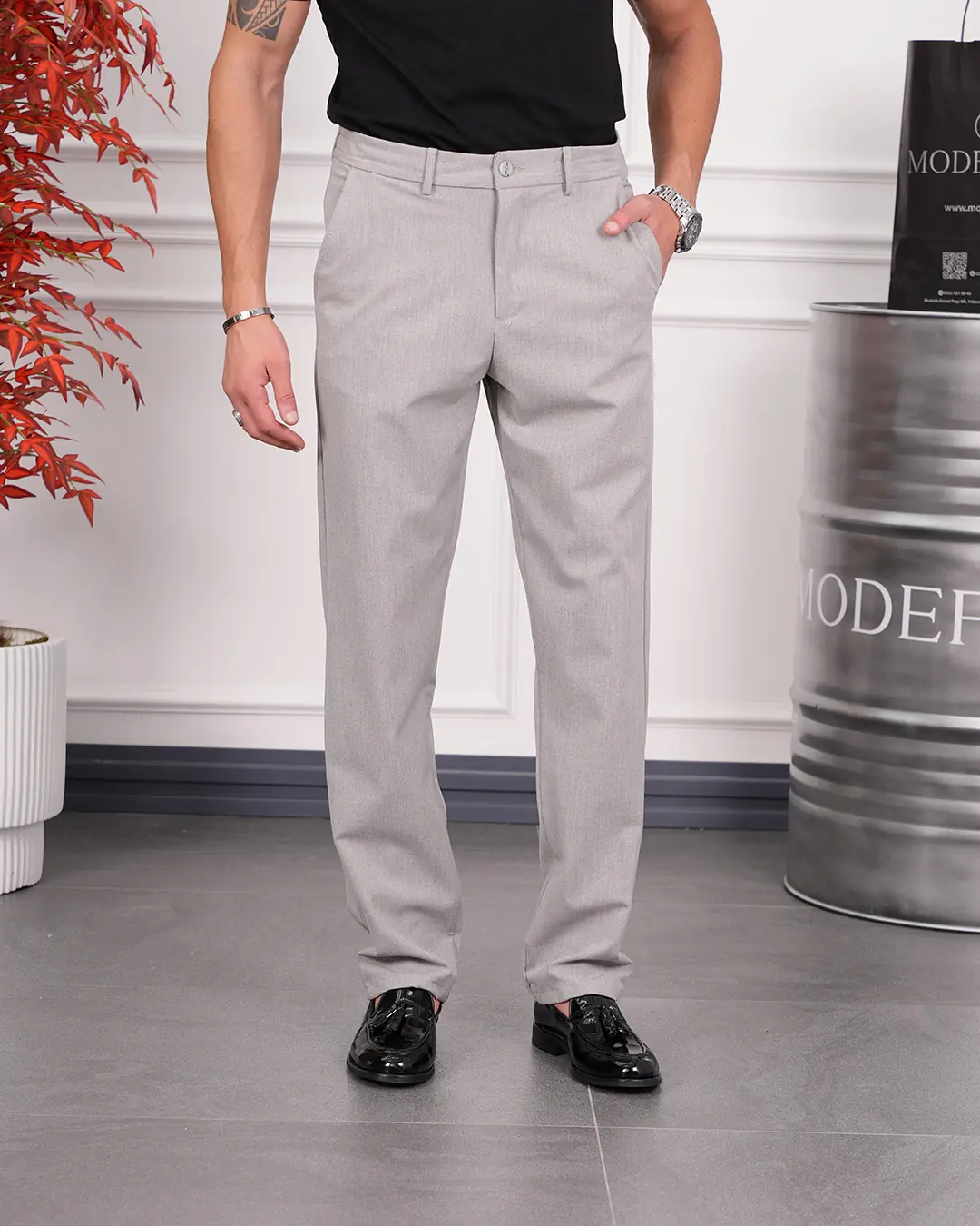 Baggy Kesim Düz Kumaş Pantolon - 4