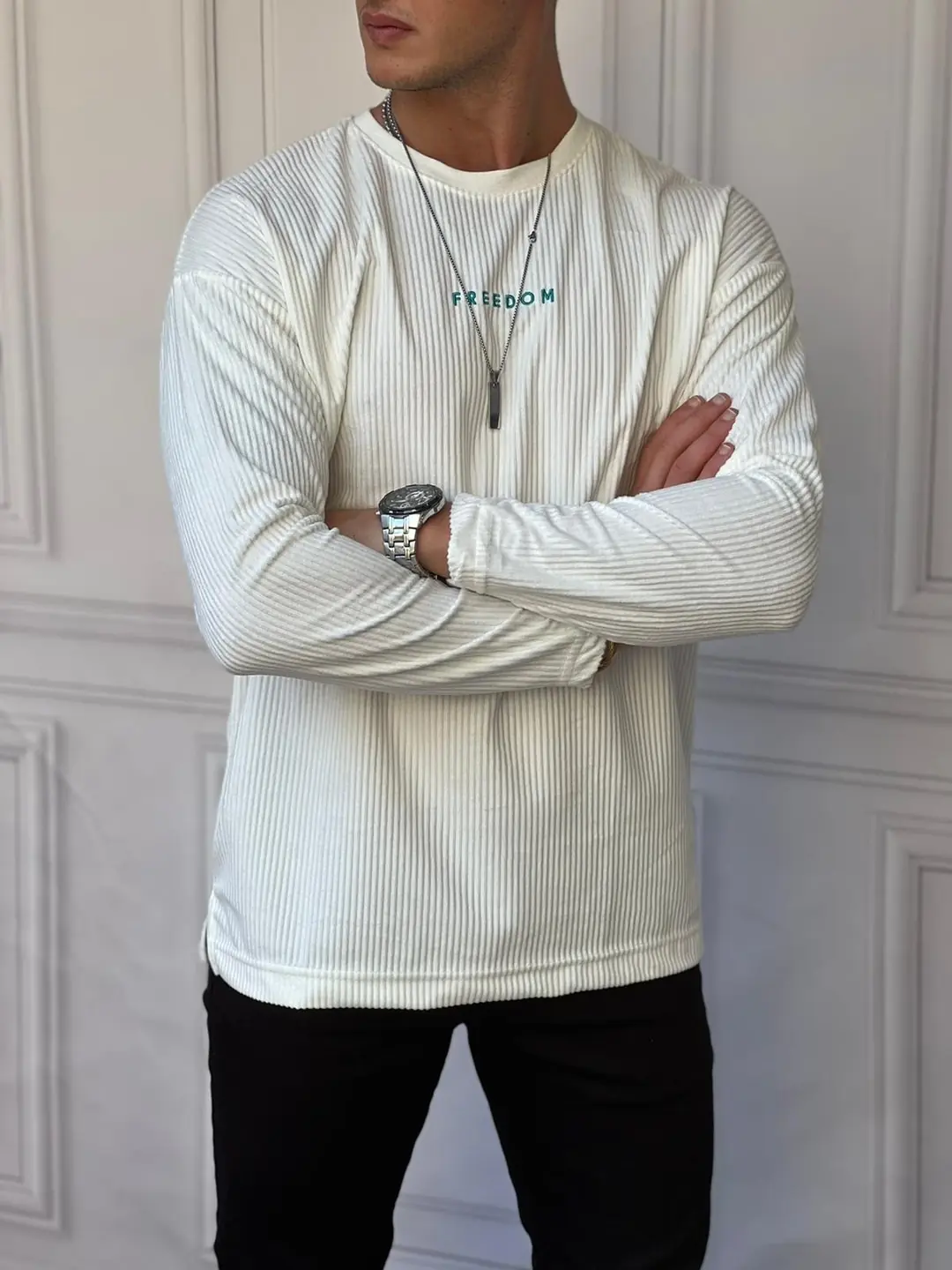 Freedom Baskılı Kadife Fitil Sweat - 2