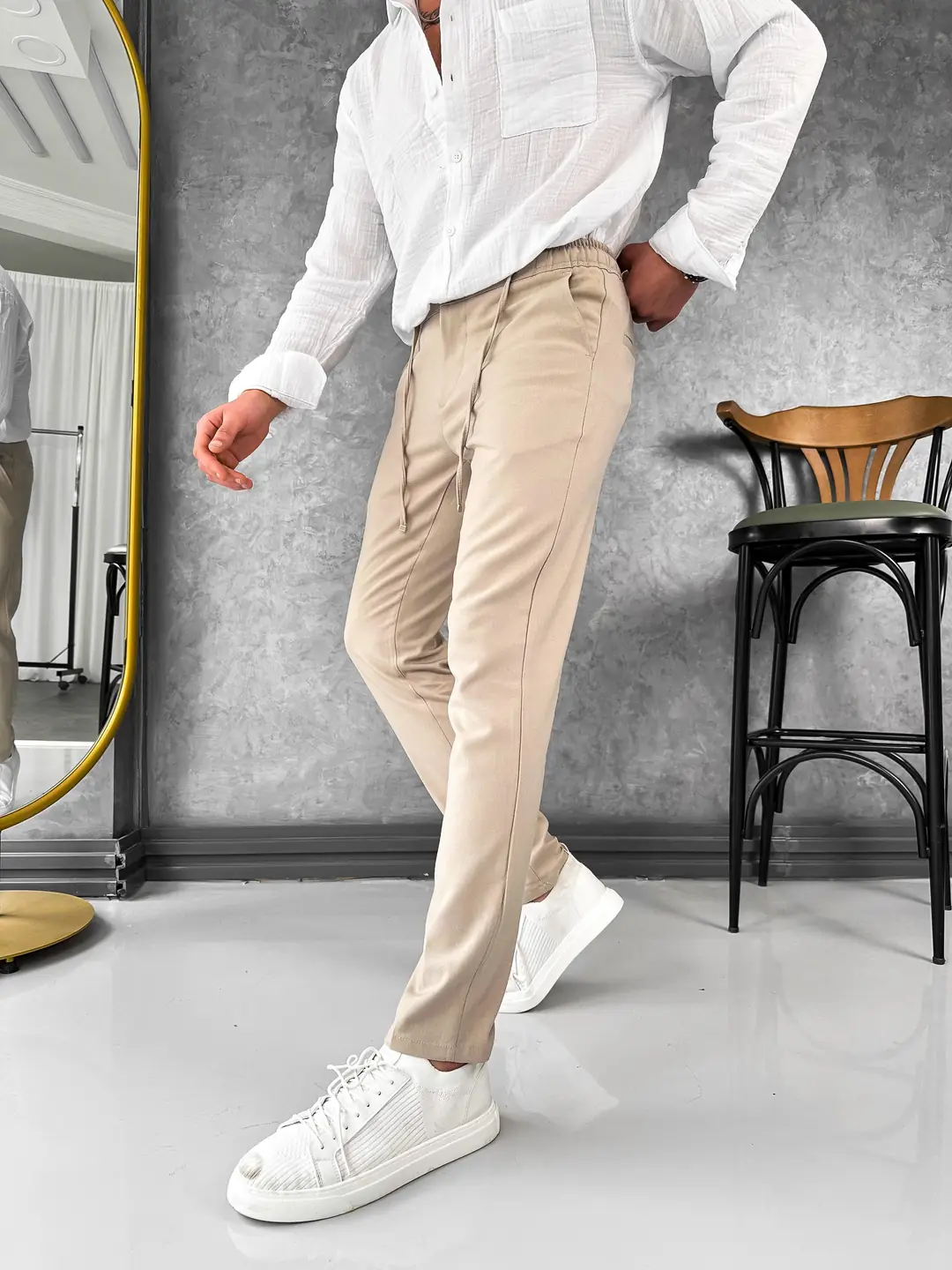 İp ve Düğme Detaylı %100 Gofre Kumaş Jogger Pantolon - 2