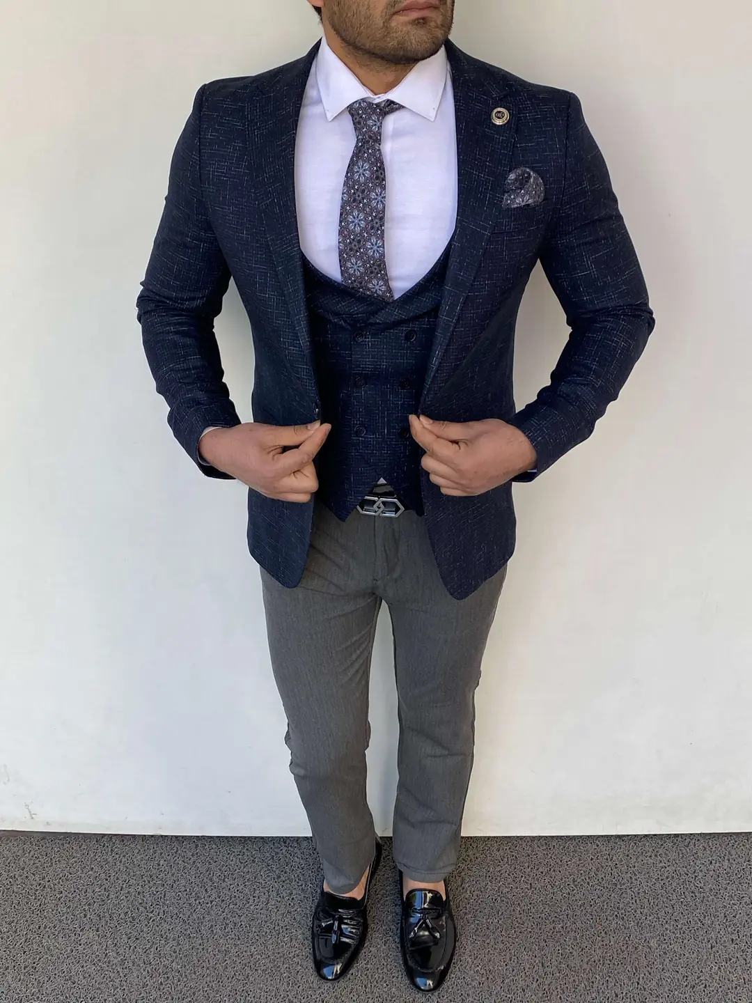 Slim Fit İtalyan Kesim Ceket Yelek - Lacivert