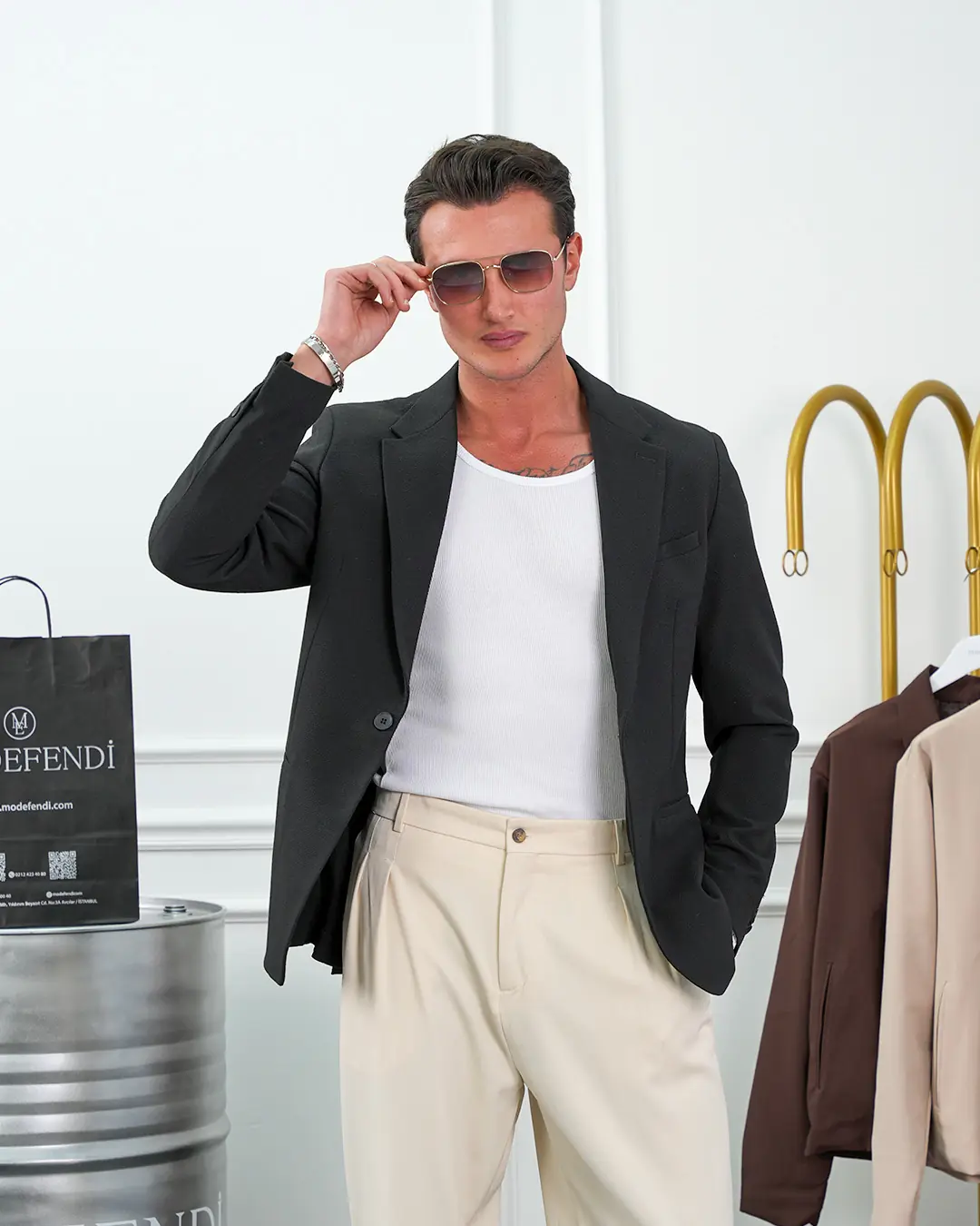 Özel Seri %100 Gofre Kumaş İtalyan Kesim Modern Fit Ceket - 4