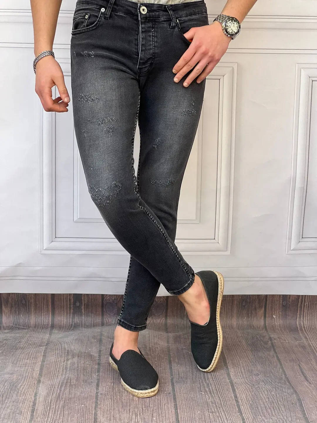 Skinyfit Yüksek Kalite Likralı Bacak Detaylı Koyu Kot Pantolon - 1