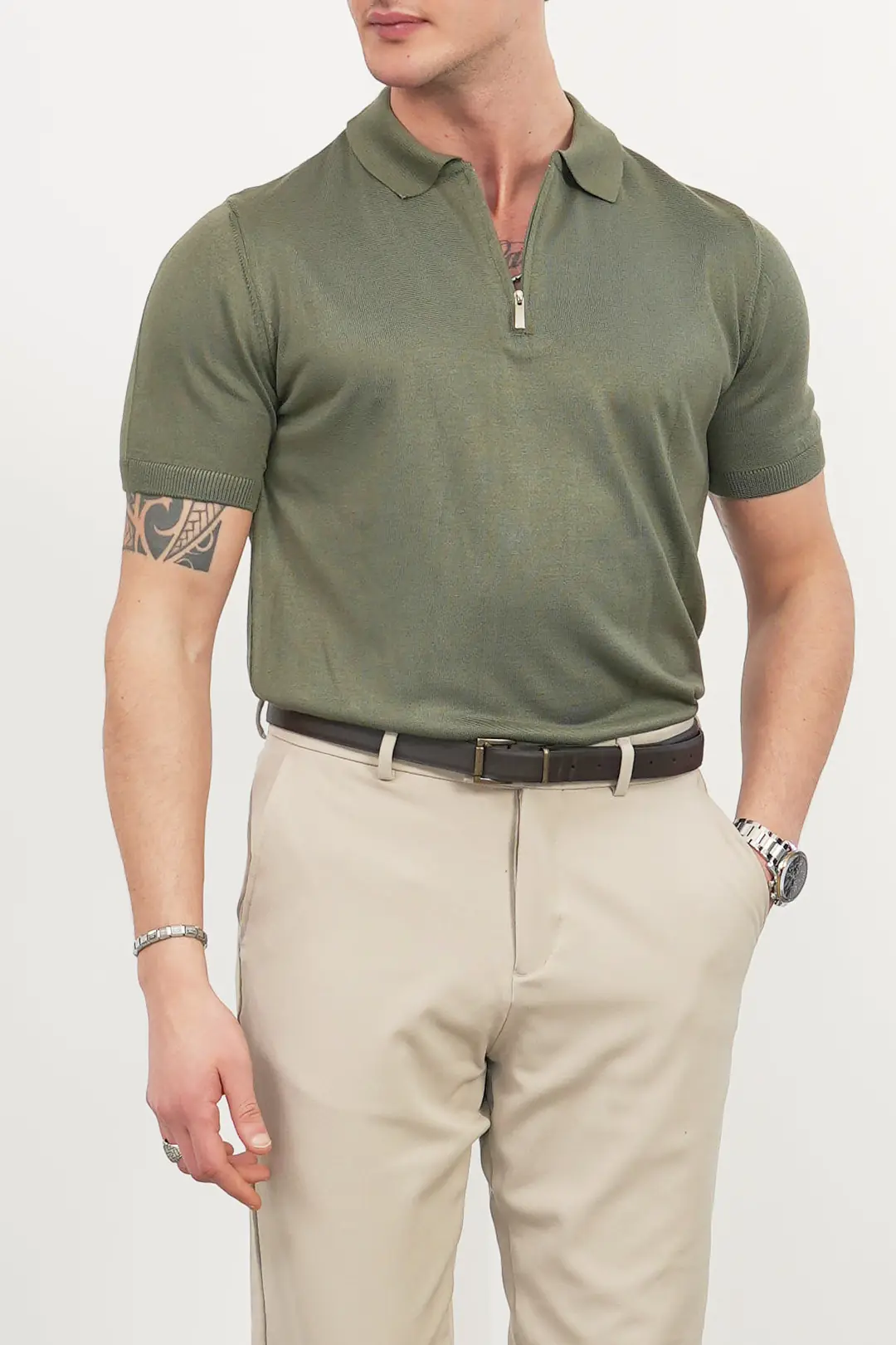 Erkek Basic Fermuarlı Polo Yaka Tişört - 2