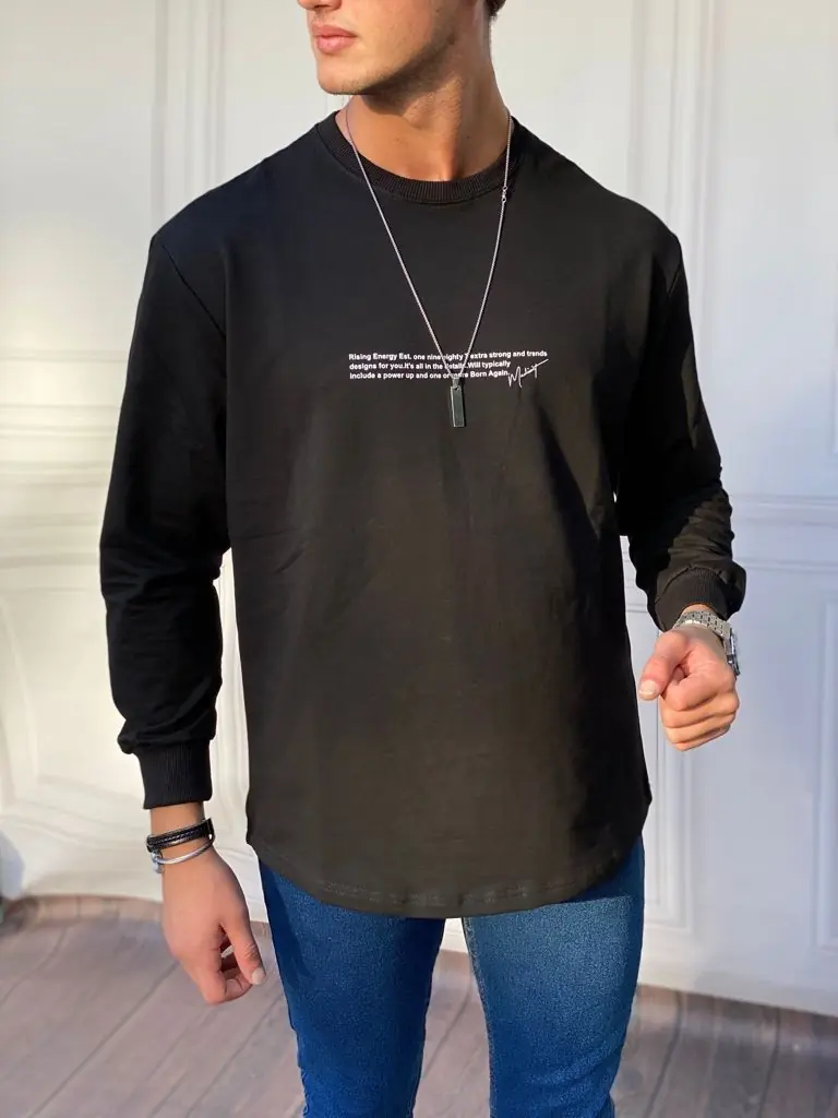 Yarım Oversize Yazı Detaylı Sweat - Siyah