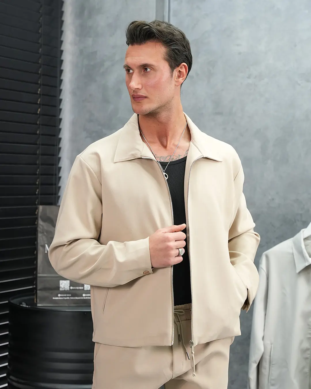 Düz Kumaş Oversize Fermuarlı Alt Üst Jogger Takım - 2