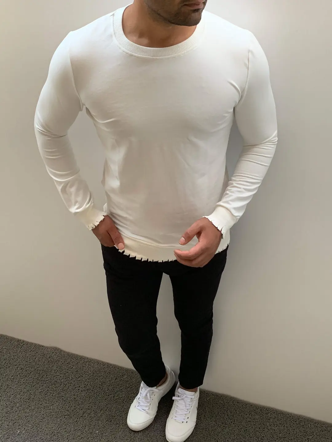 Slim Fit Pamuk Kol Ve Etek Detaylı Sweat - 1