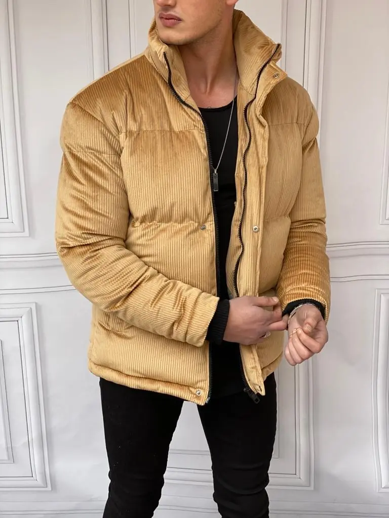 Oversize Yüksek Kalite  Boncuk Elyaf Kadife Şişme Mont - 1