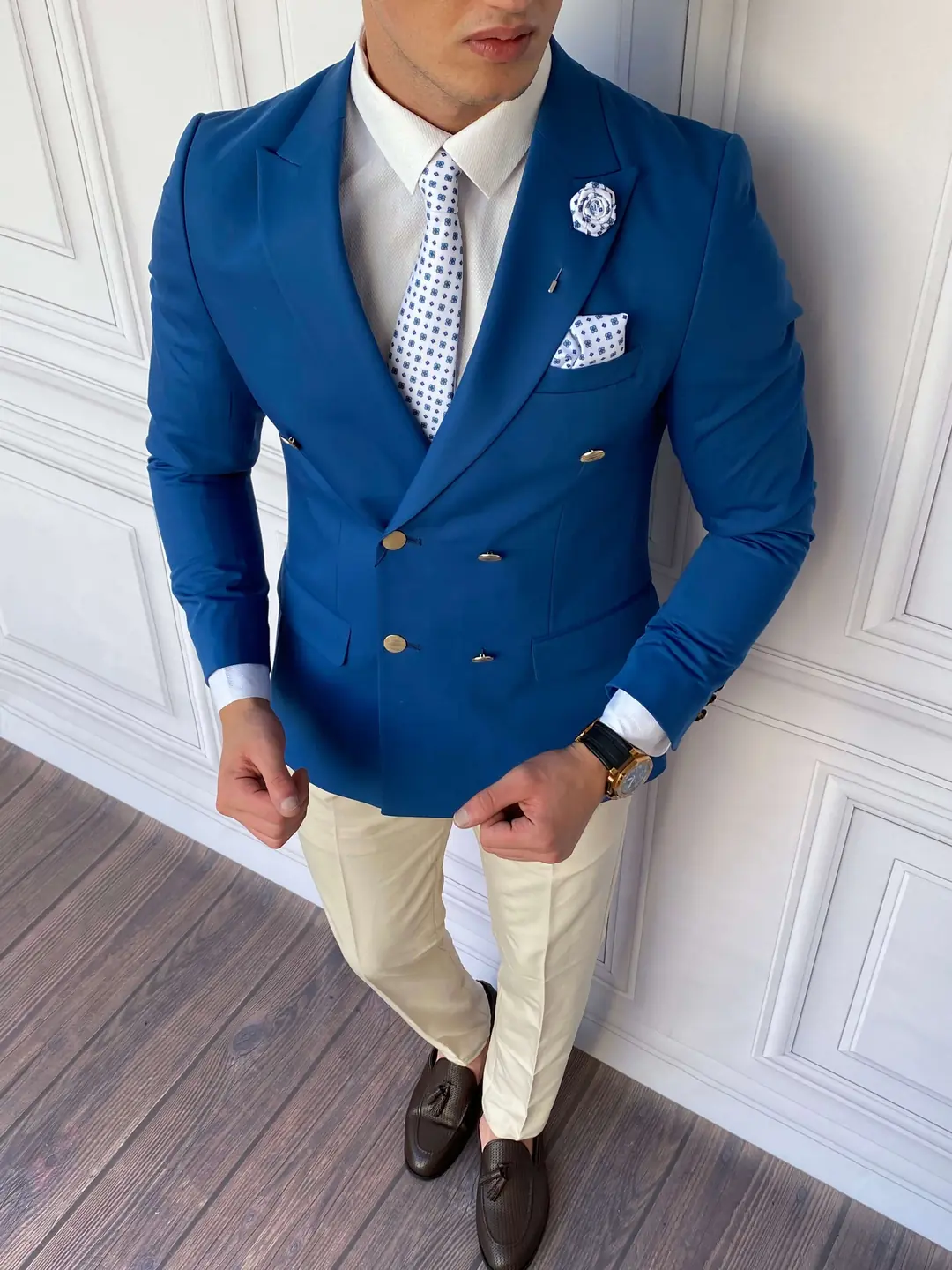 Slim Fit İtalyan Kesim Pamuk Kruvaze Tek Ceket - 1