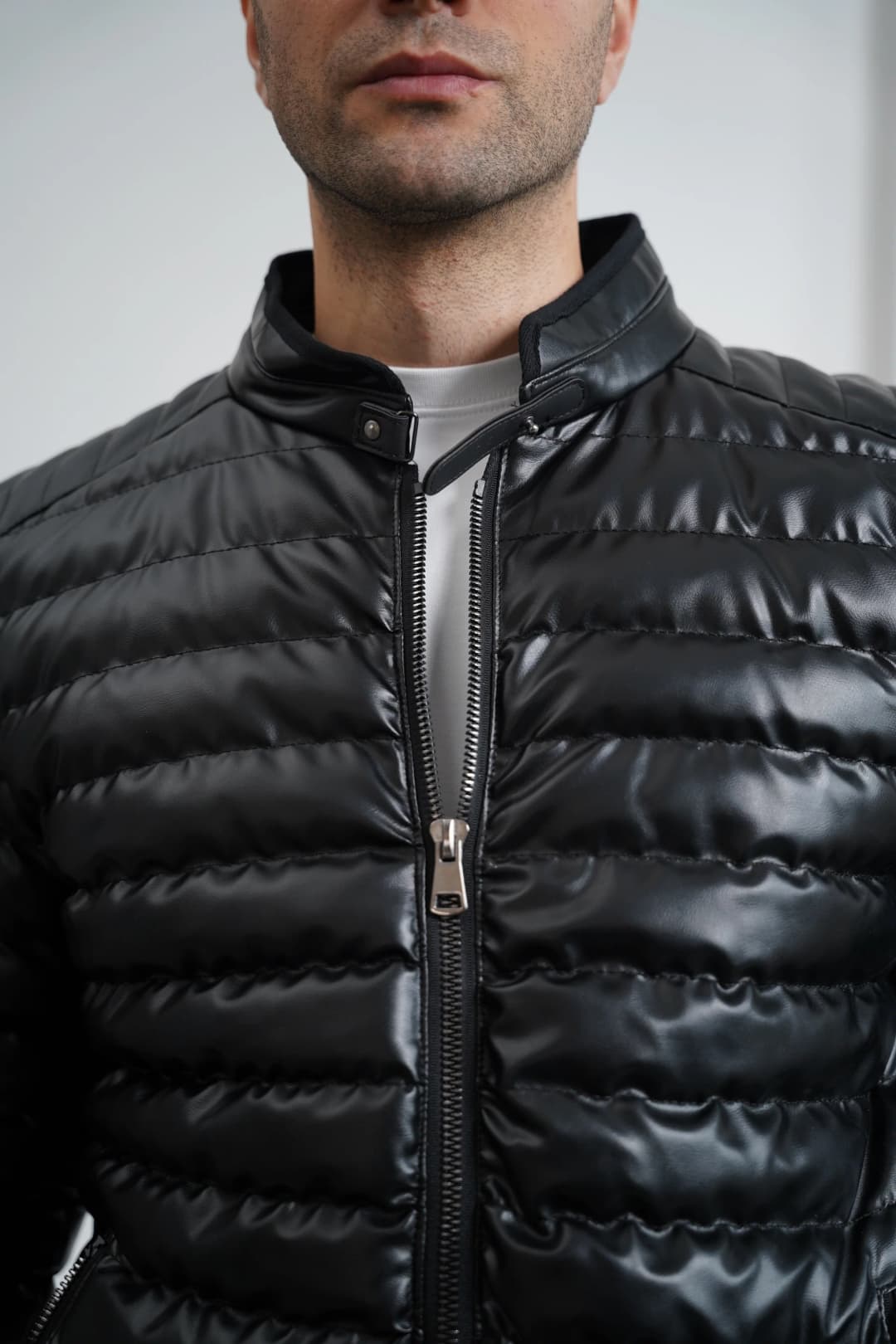 Şişme Deri Slimfit Kesim Deri Mont - 4
