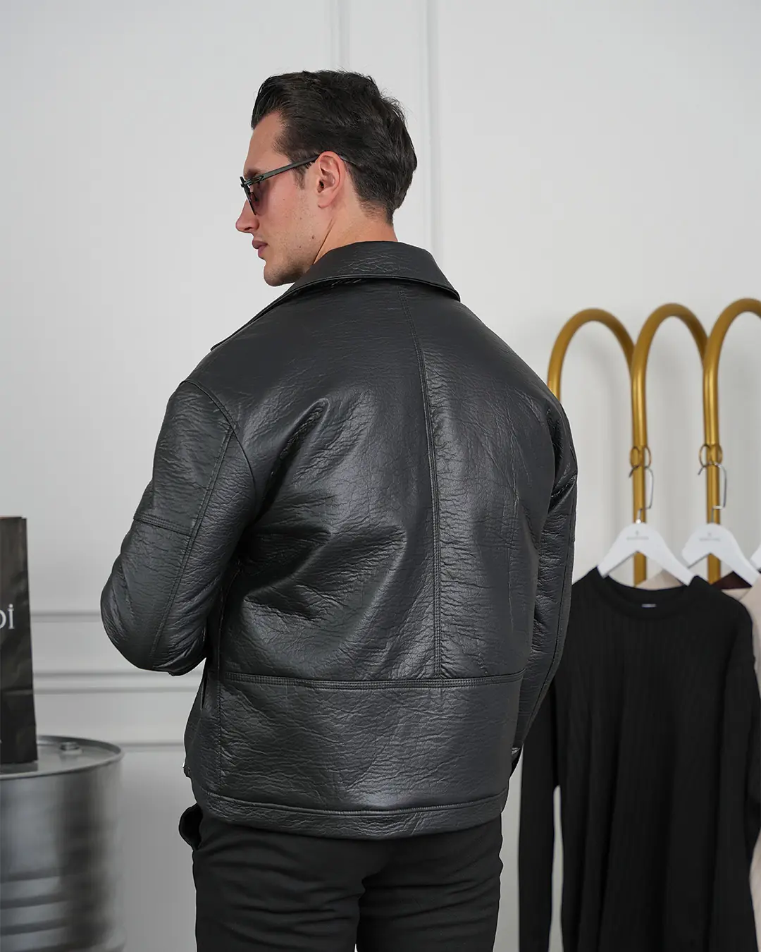 Orta Slim Fit İçi Elyaf İthal Deri Yan Cep Deri Mont - 4