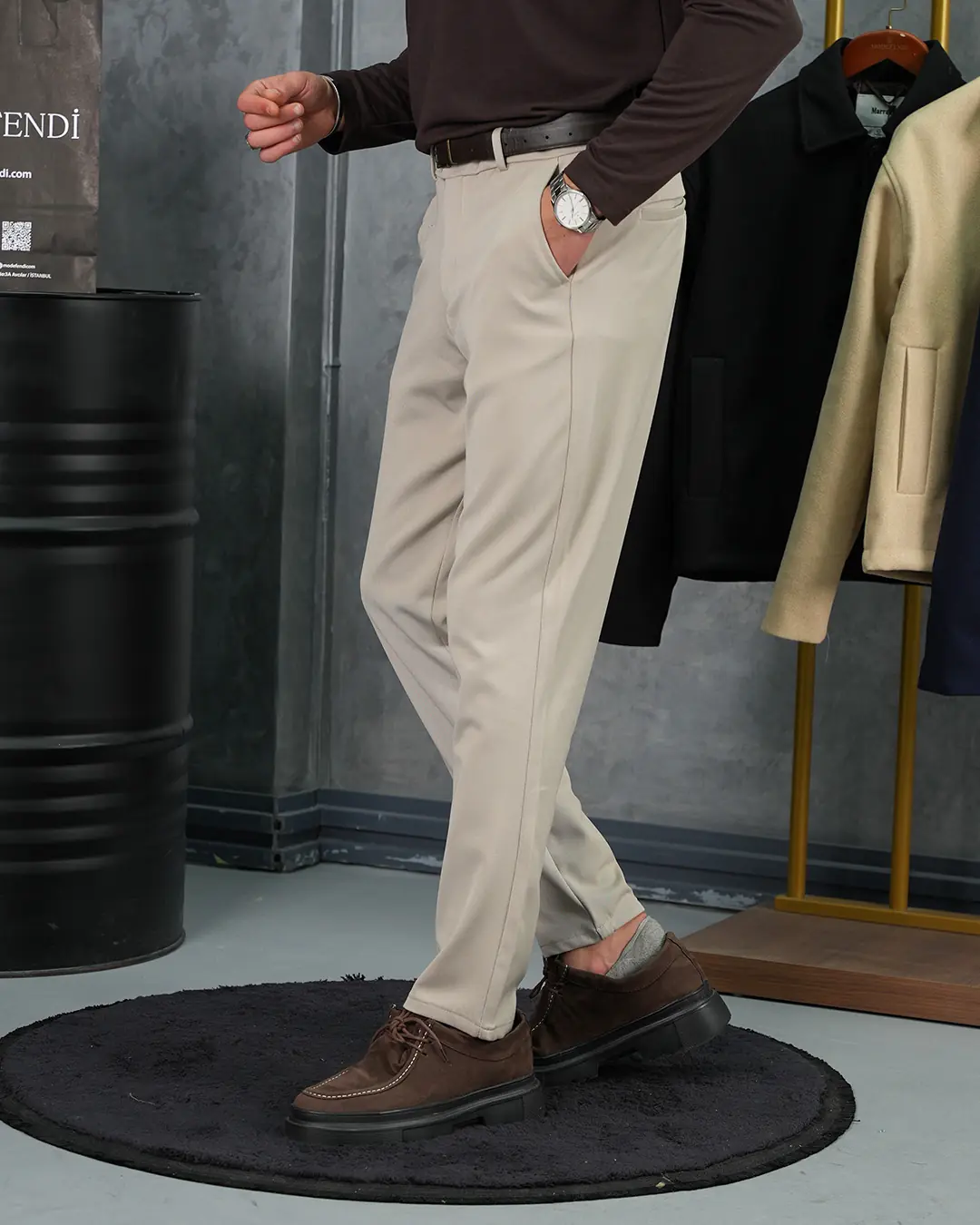 Yüksek Kalite Pamuk Likra Slim Fit Kumaş Pantolon - 5