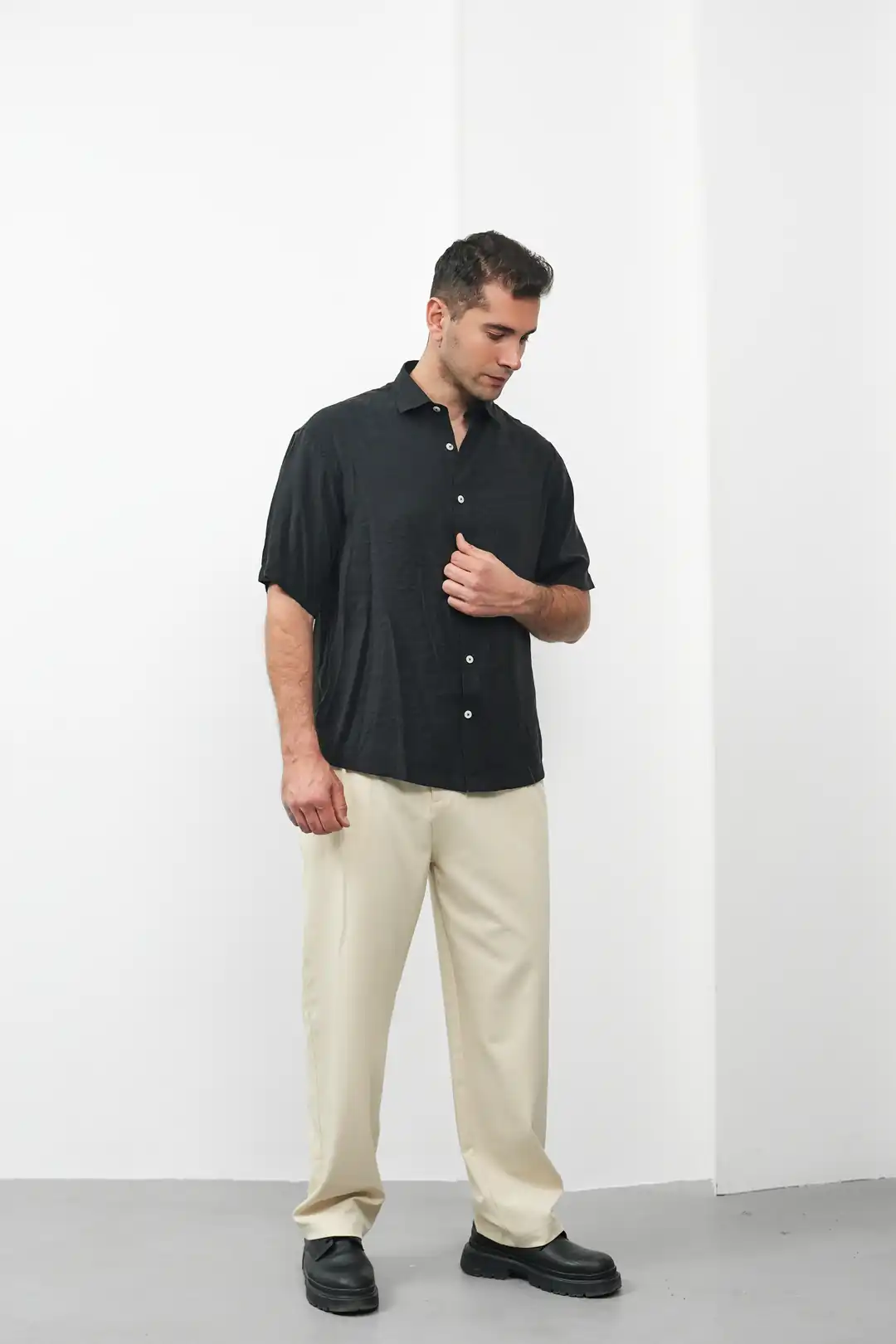 Kısa Kol Oversize Pamuklu Gömlek - 3