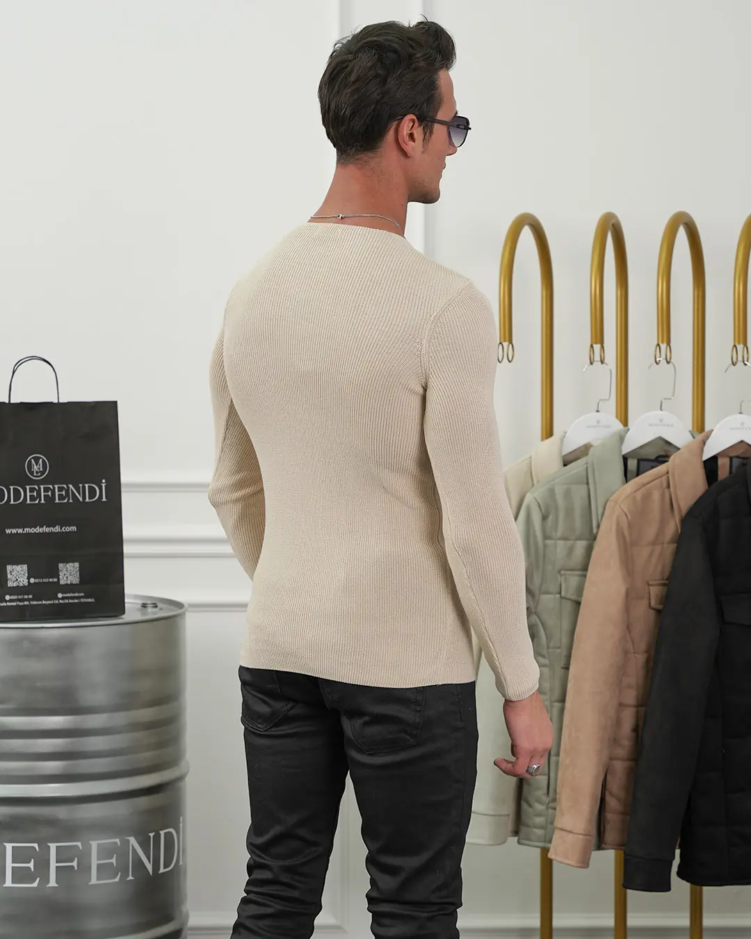 Slim Fit Pamuk Triko Açık Sıfır Yaka Kazak - 6