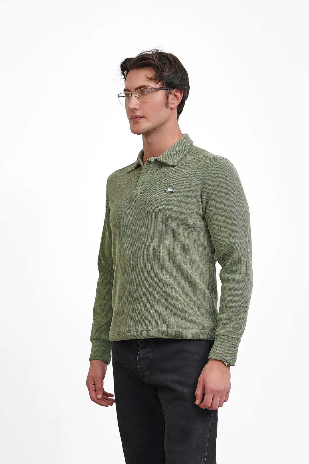 Orta Fitilli 3 Düğme Polo Yaka Sweatshirt - 4