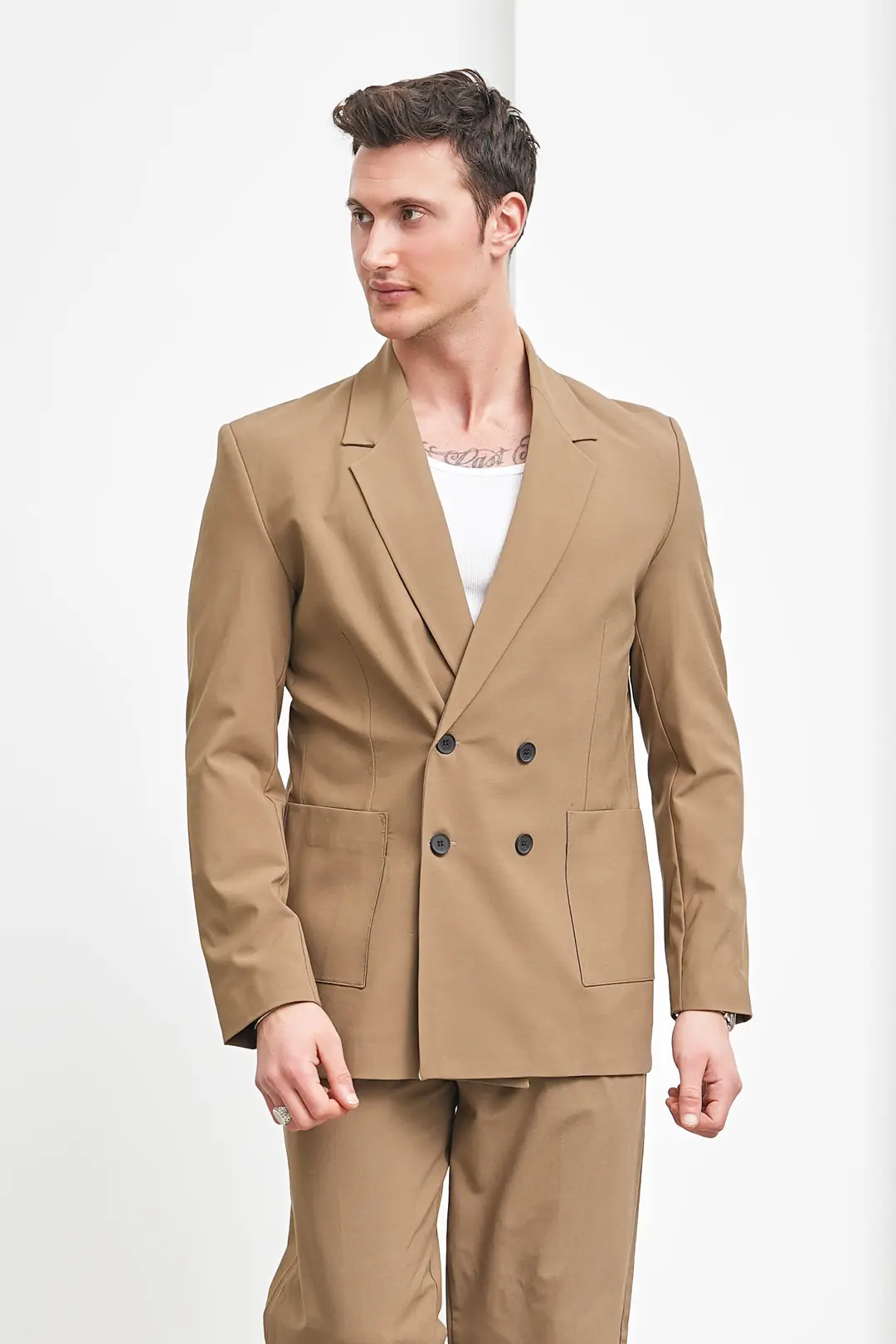 Geniş Kalıp Kruvaze Ceket Baggy Pantolon Takım Elbise - 3
