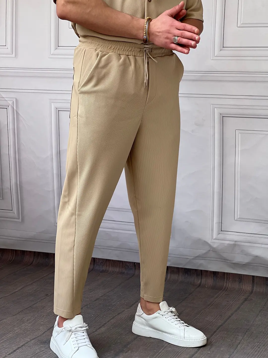 Asimetrik Paça Jogger Pantolon - Krem