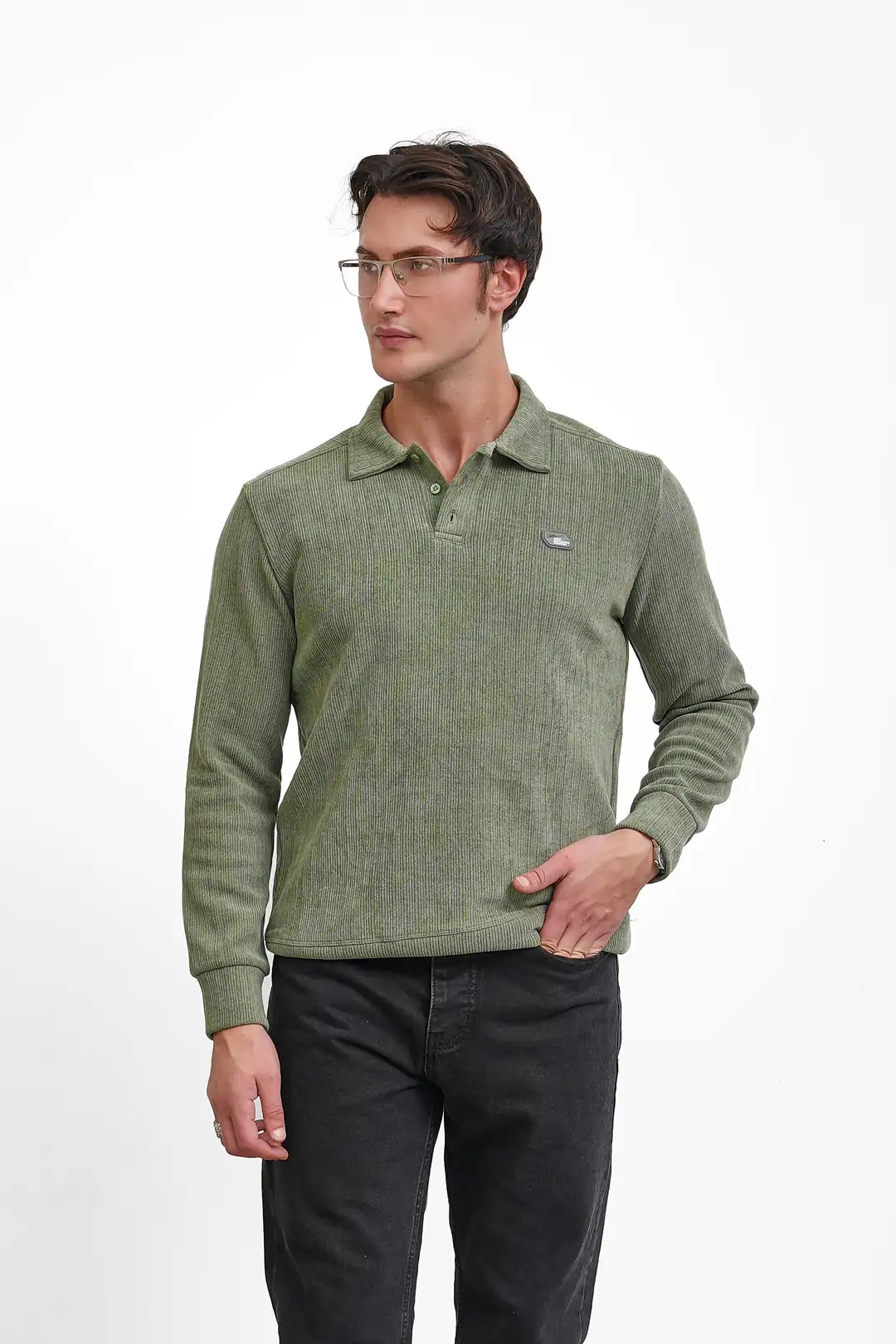 Orta Fitilli 3 Düğme Polo Yaka Sweatshirt - 3