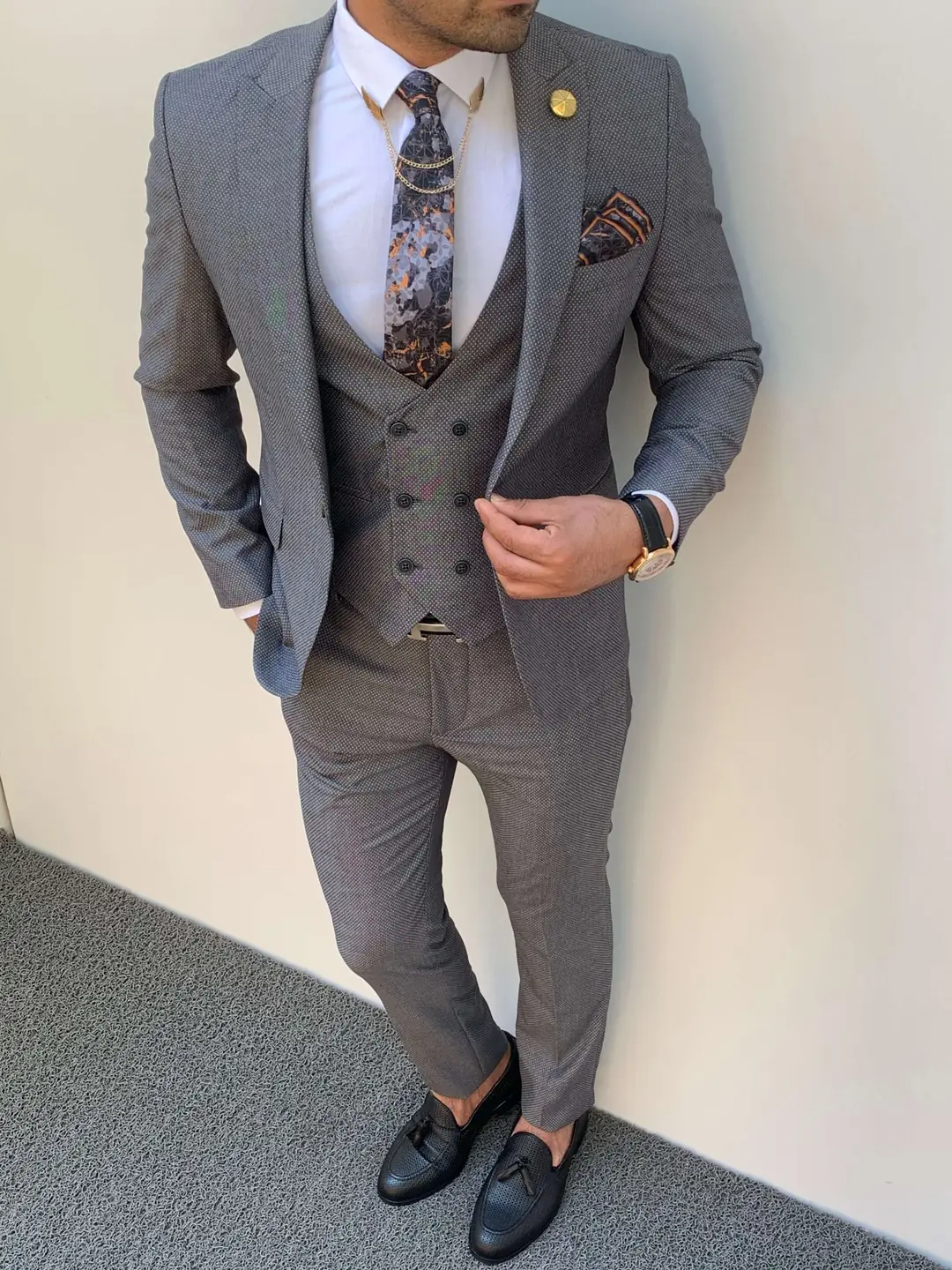 Slim Fit İtalyan Kesim Pamuk Takım Elbise  Acık - 1