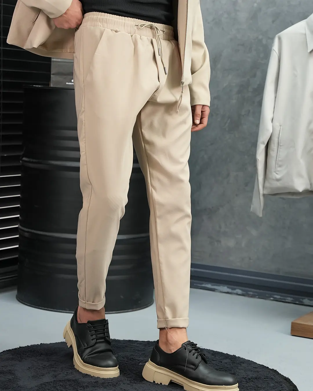 Düz Kumaş Oversize Fermuarlı Alt Üst Jogger Takım - 5