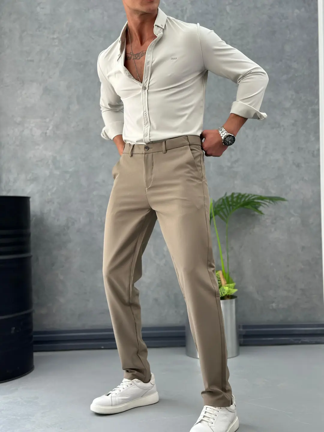 Full Likralı Slimfit Yaka Düğmeli Gömlek - 1
