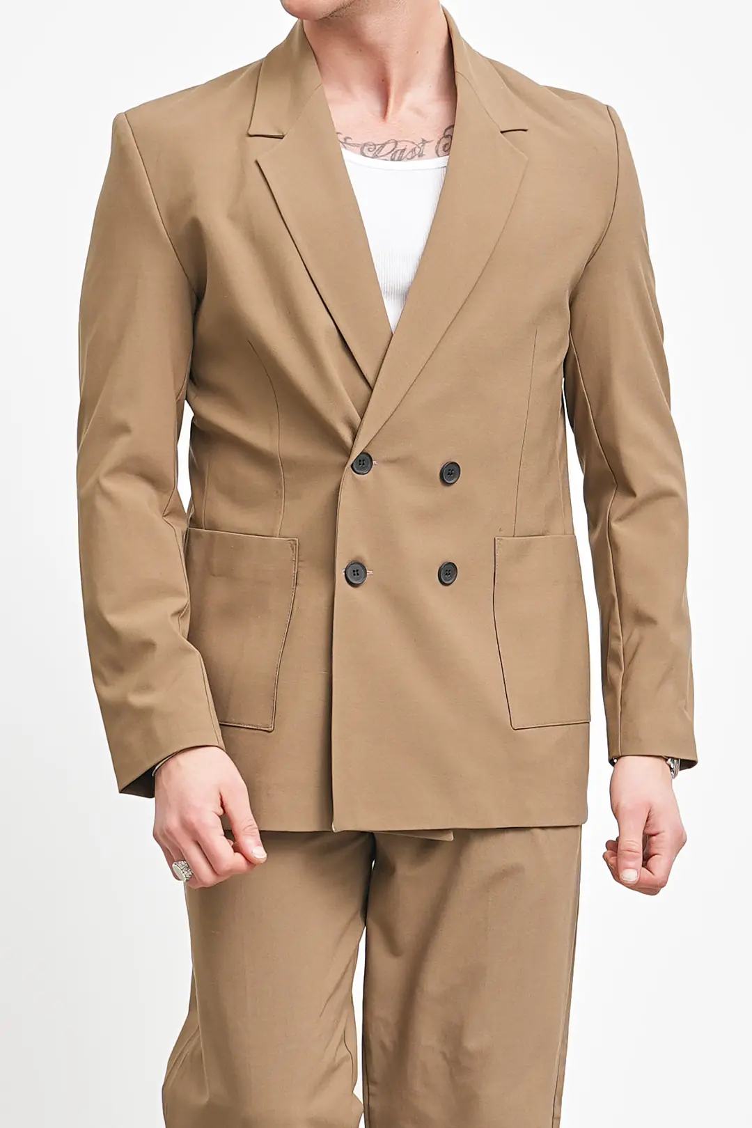 Geniş Kalıp Kruvaze Ceket Baggy Pantolon Takım Elbise - 5