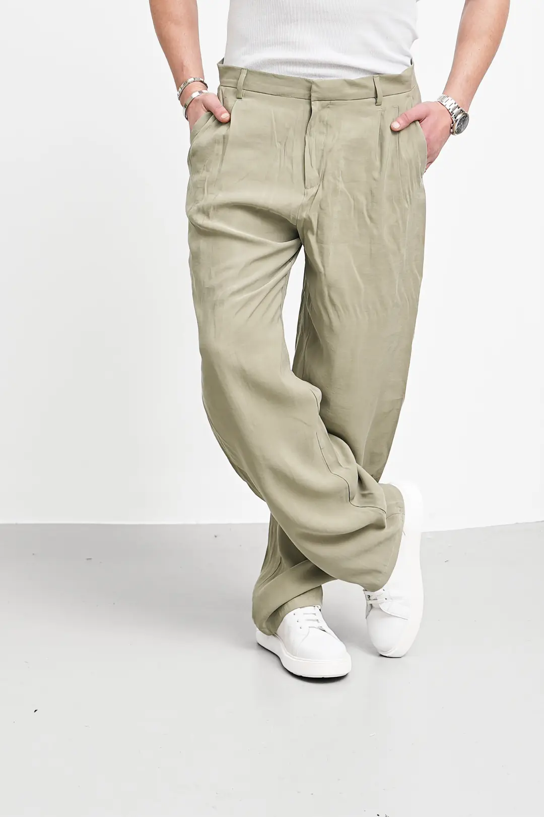 Ermanno %100 Pamuk Keten Baggy Pileli Pantolon - 6