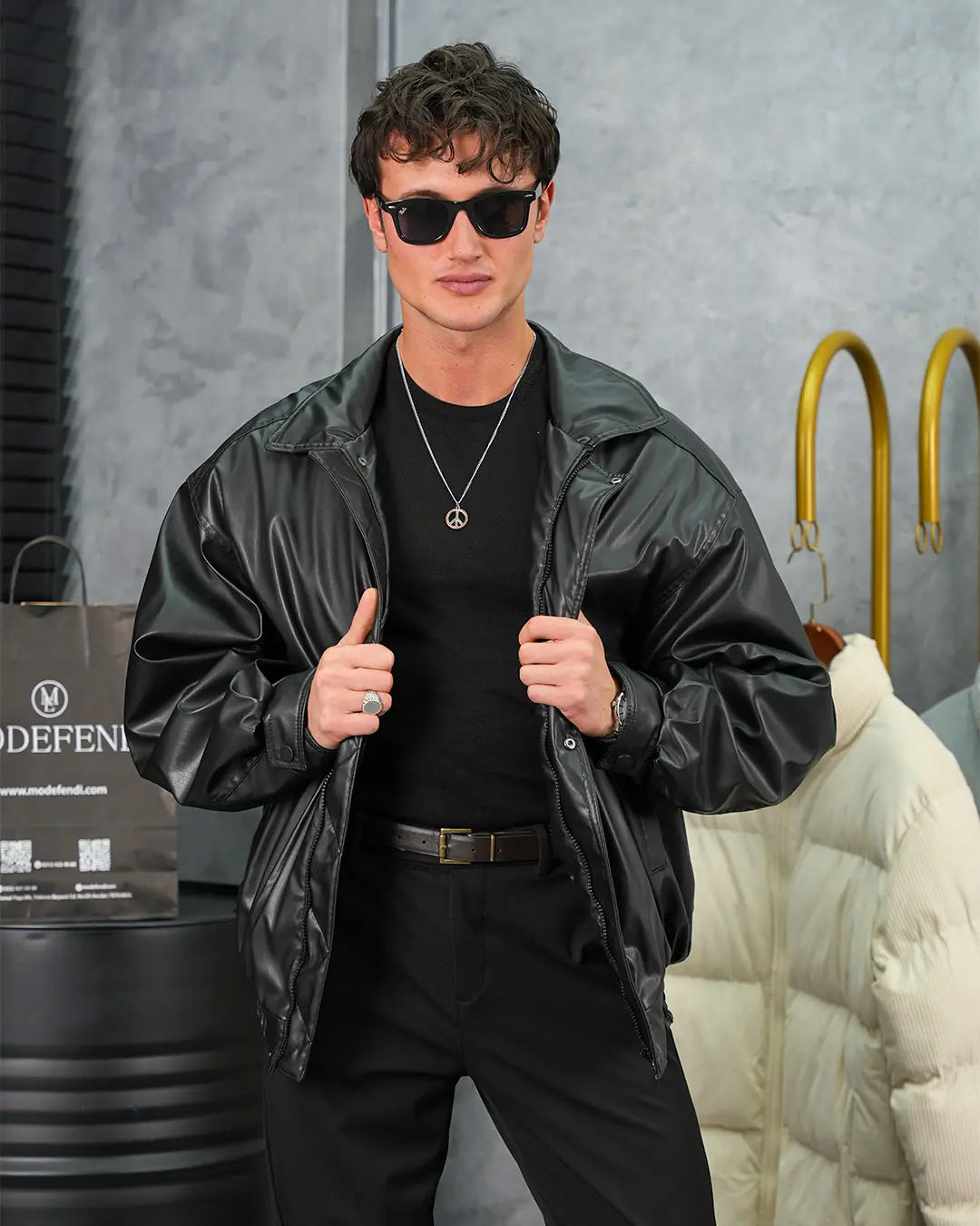 Yüksek Kalite Bomber Oversize Deri Mont - 5