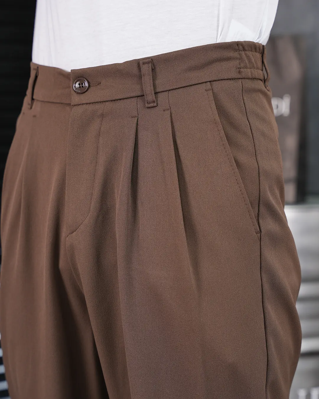 Baggy Kesim Pile Detaylı Kumaş Pantolon - 5