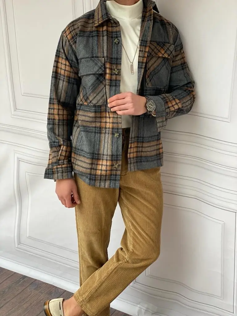 %100 Yün Kaşe Yüksek Kalite Kışlık Oversize Gömlek - 1